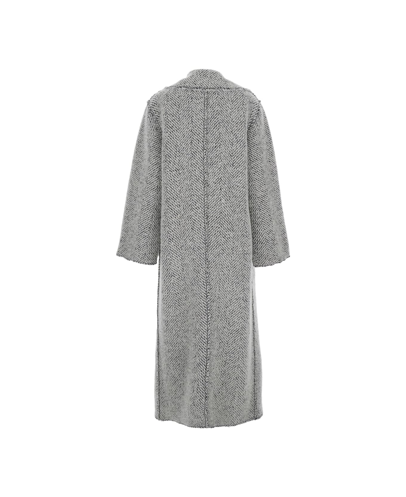 Alberta Ferretti Grey Double-breasted Coat With Wide Lapels In Wool Woman - Grey