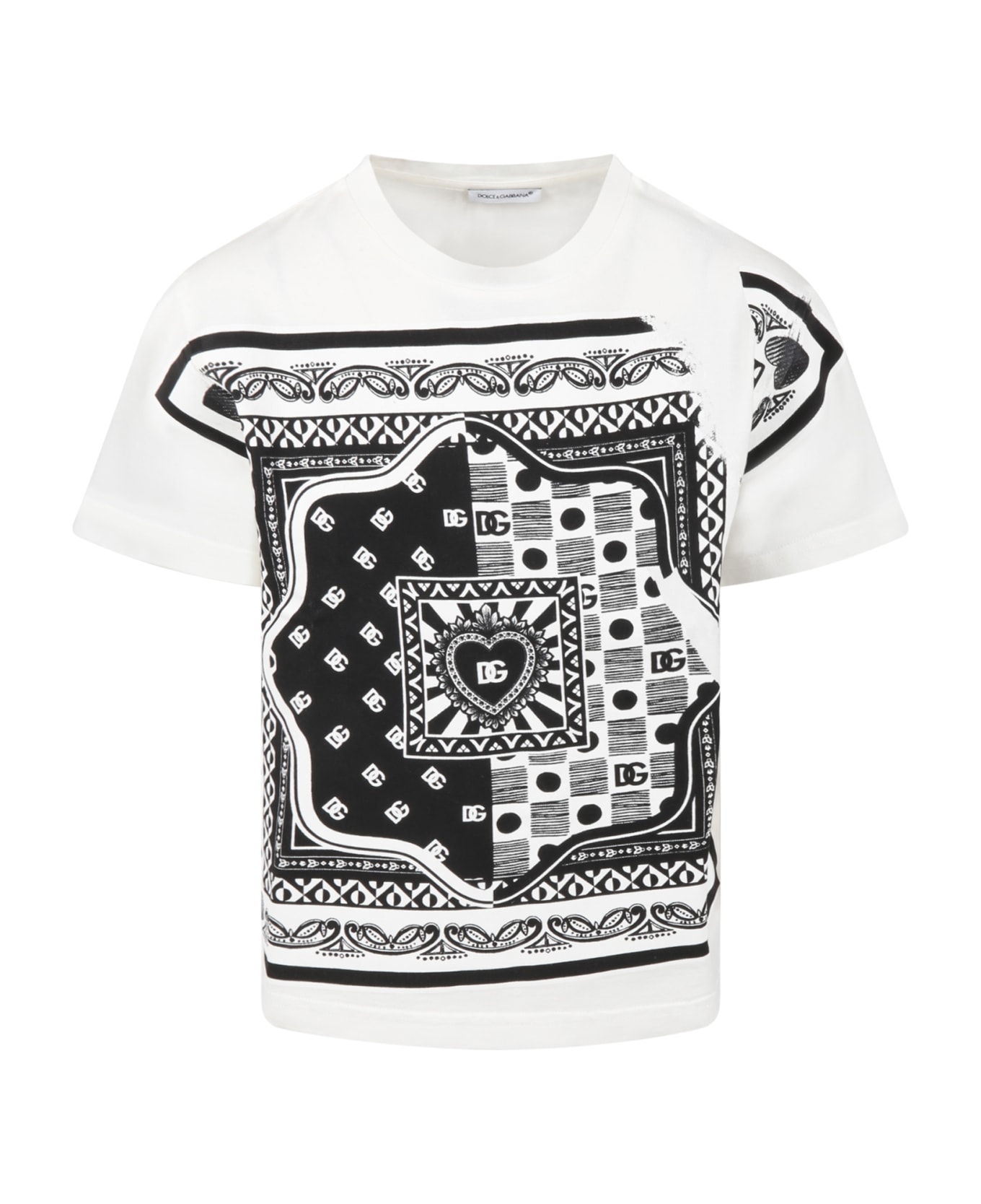 Dolce & Gabbana White T-shirt For Kids With Black Print And Logo - WHITE Tシャツ＆ポロシャツ