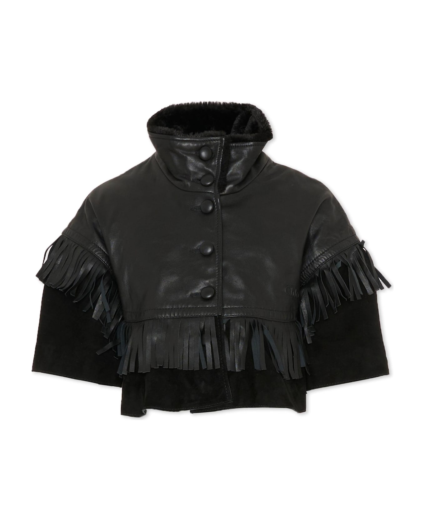 Chloé Black Cape For Girl With Logo - Black