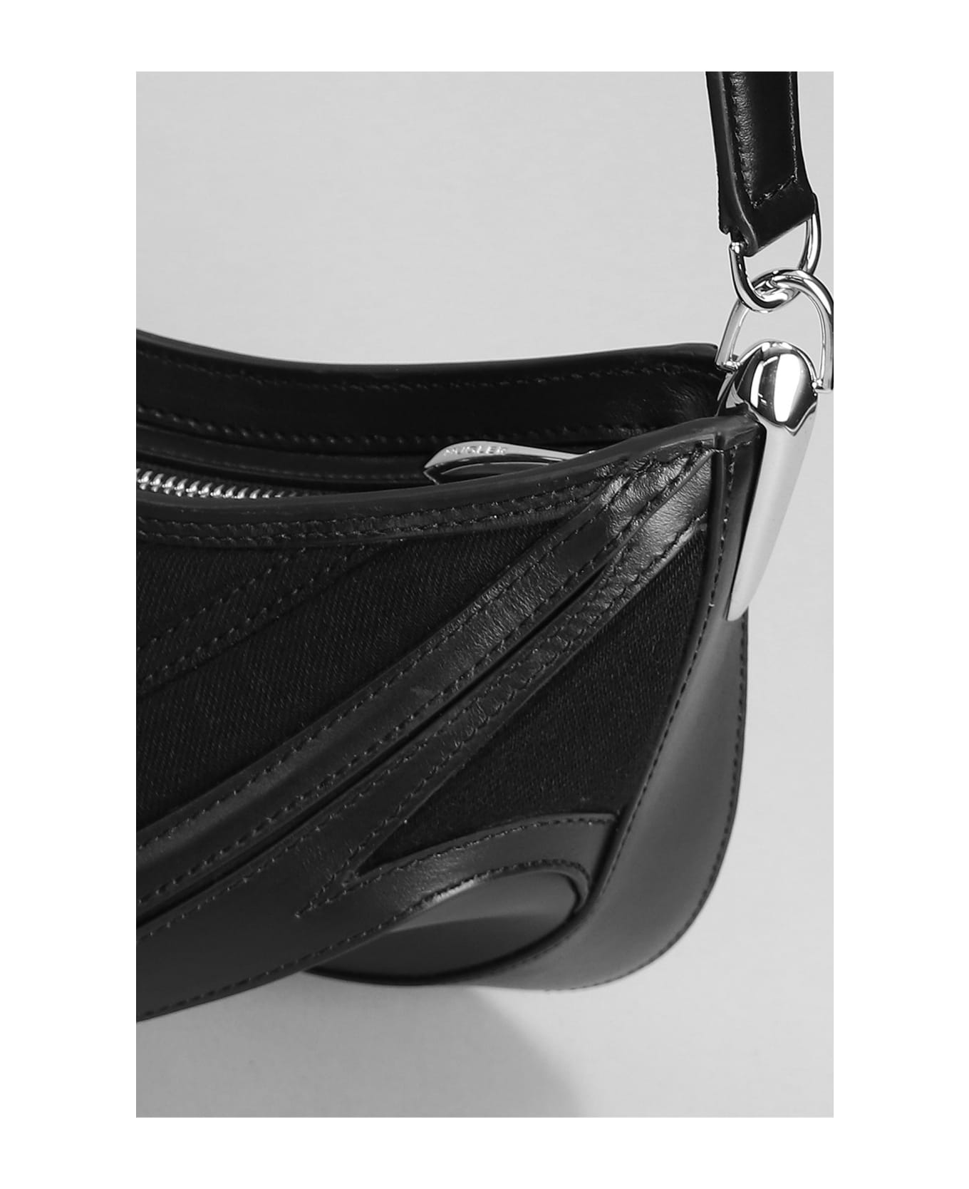 Mugler Shoulder Bag In Black Leather And Fabric - black