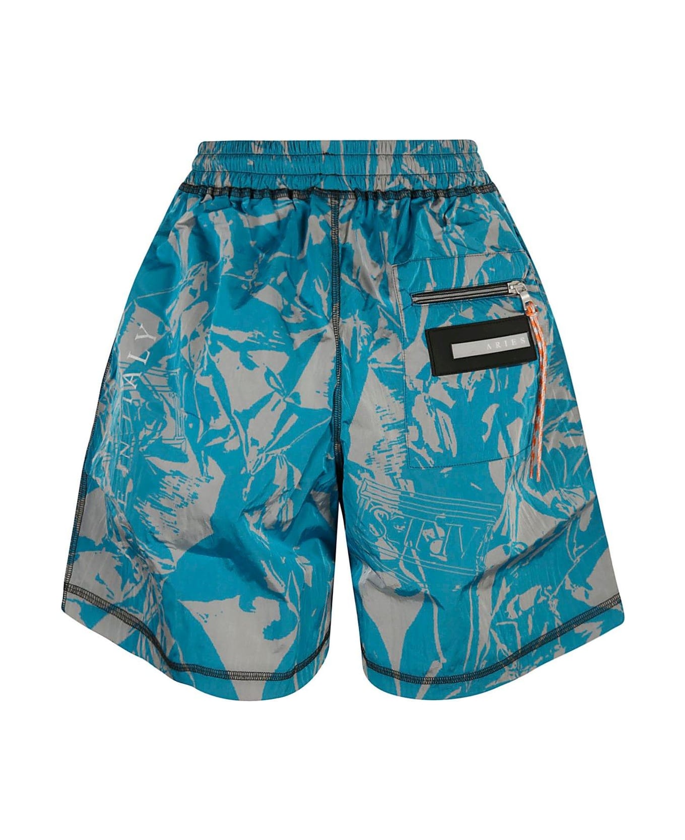 Aries Abstract Pattern Logo Patch Shorts - Blue