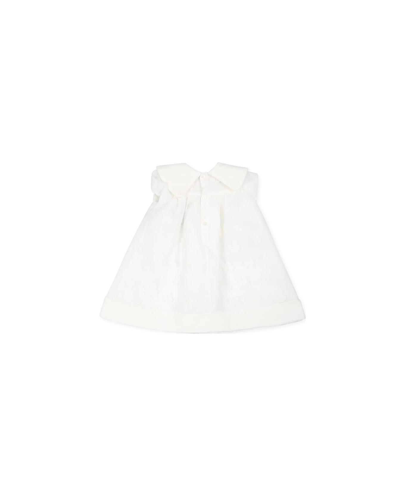 La stupenderia Ivory Dress With Flowers For Baby Girl - White