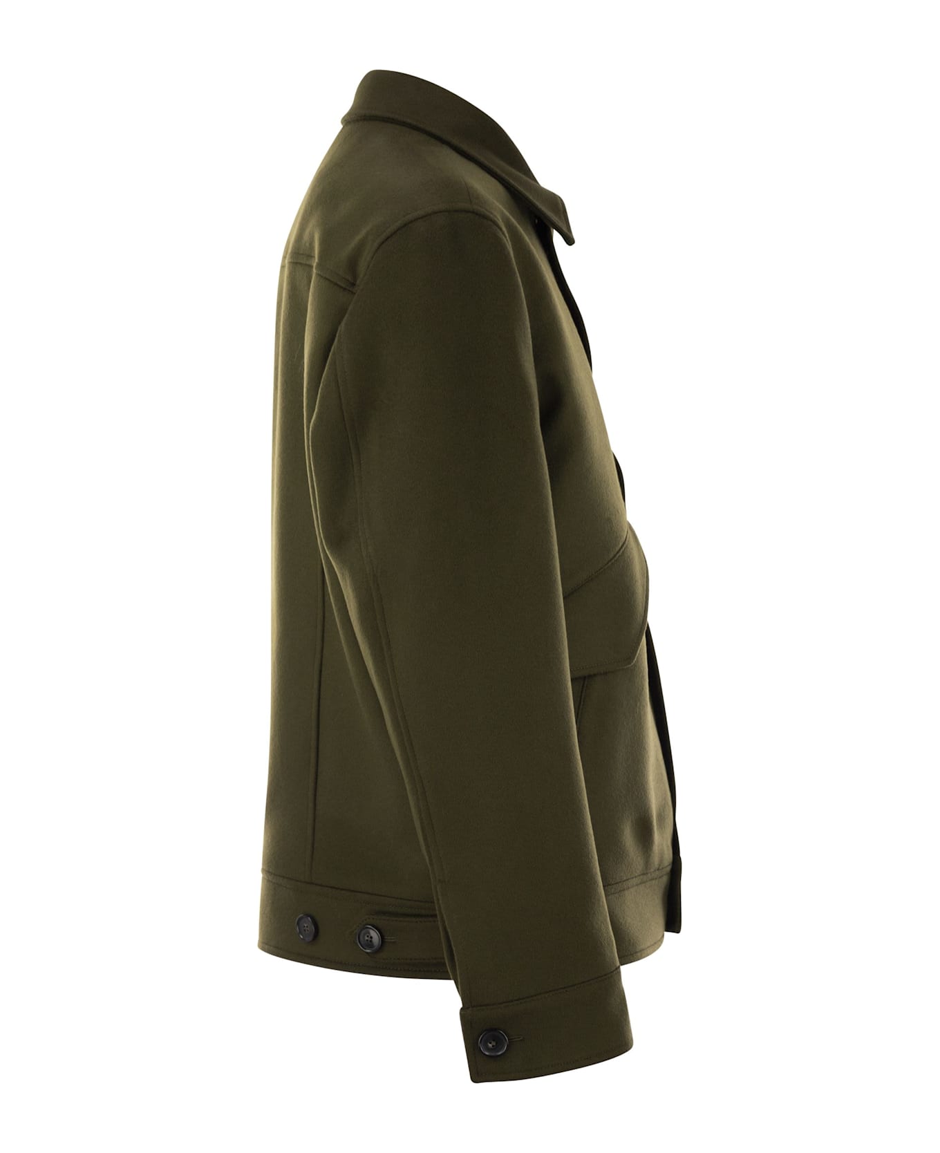 PT Torino Wool And Cashmere Drap Trucker Jacket - Military Green