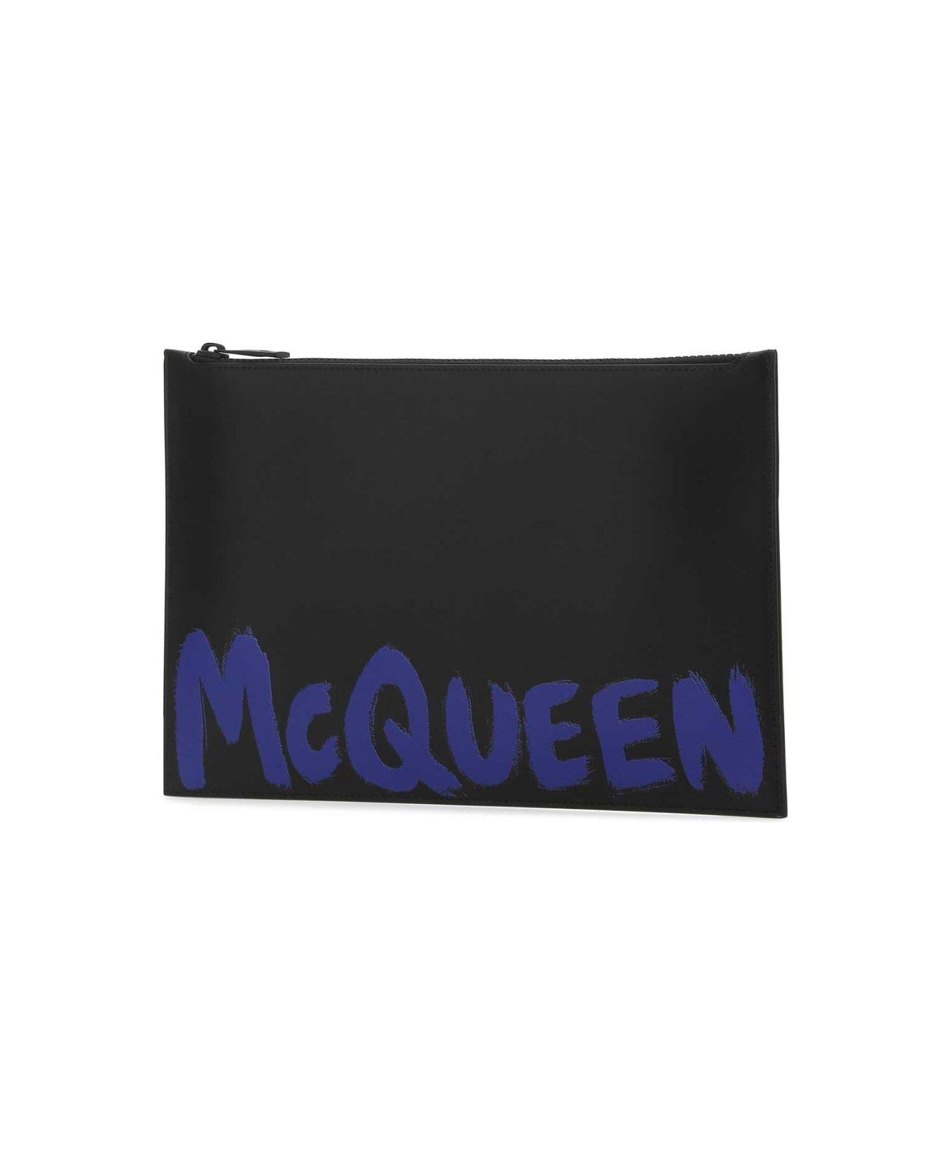 Alexander McQueen Graffiti Logo-printed Zipped Clutch Bag - Nero