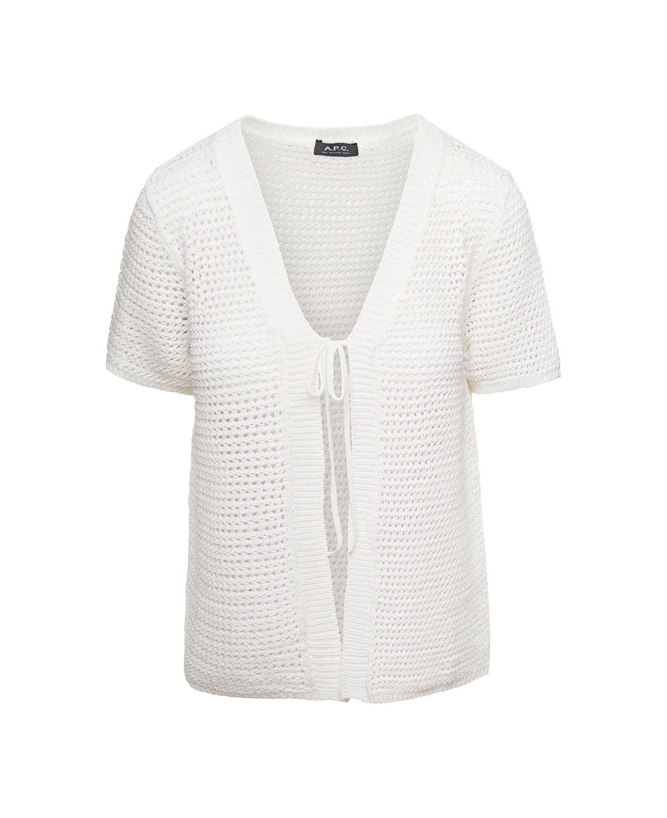 A.P.C. 'maggie' White Short-sleeve Cardigan In Crochet Woman - White カーディガン