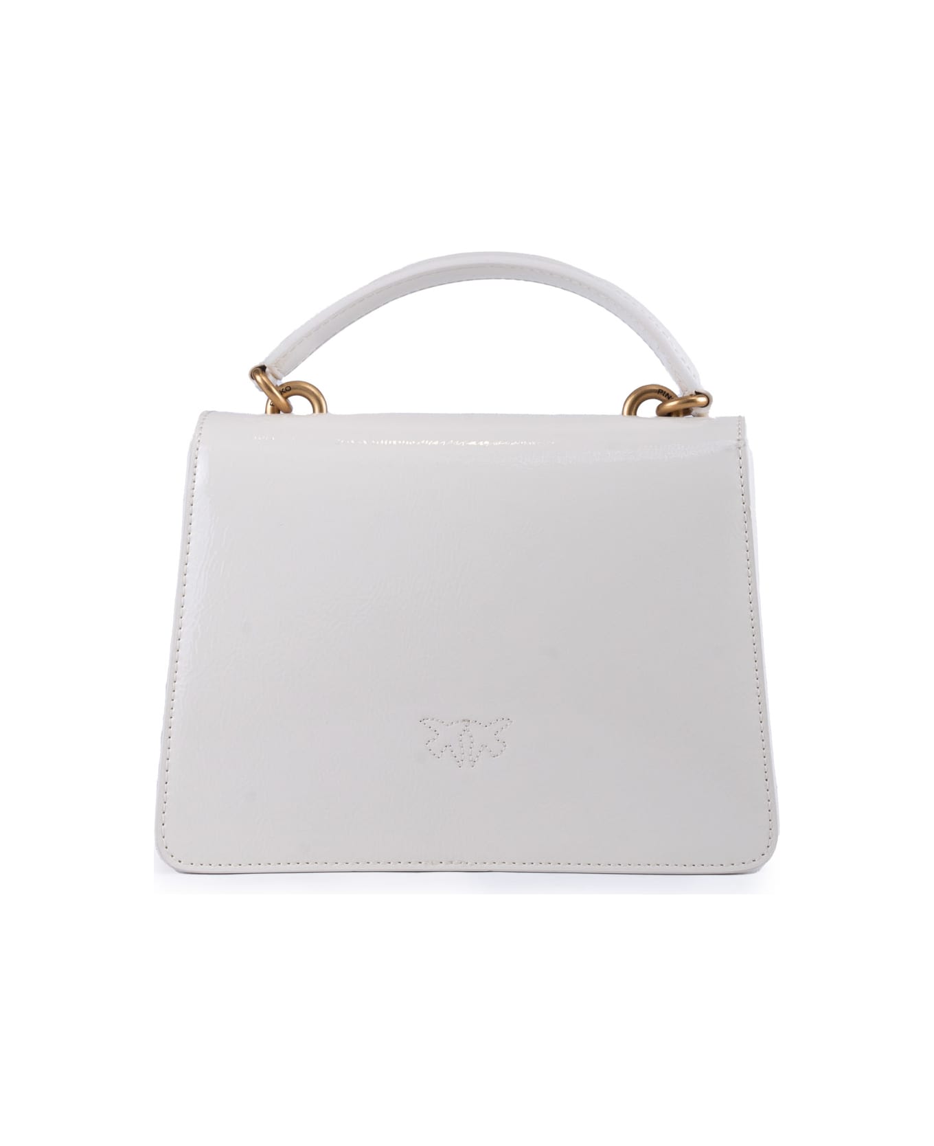 Pinko Mini Love One Top Handle Light Bag With Shiny Leather Effect - Bianco seta-antique gold