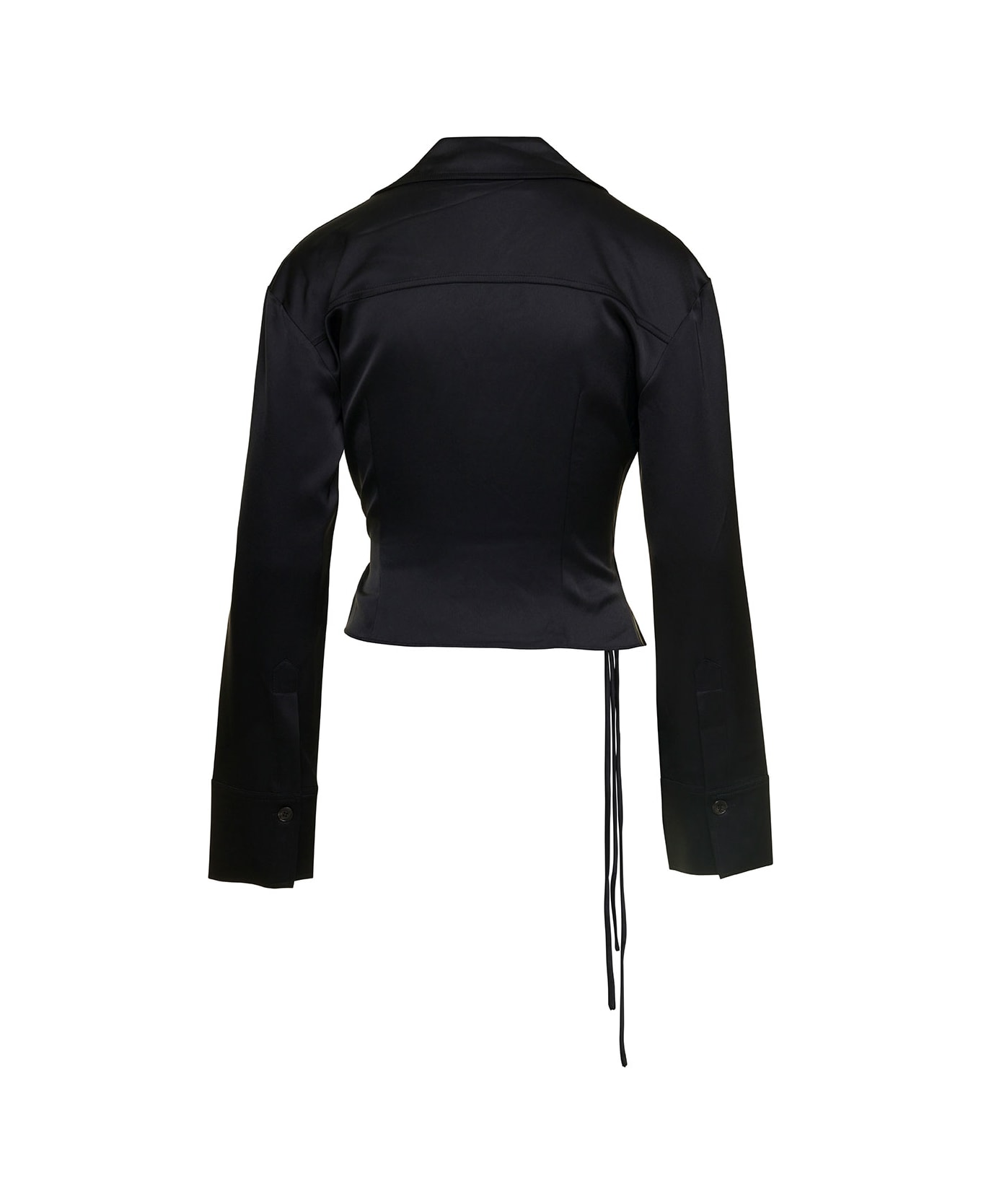 Nanushka Black Shirt With Cuban Collar In Satin Fabric Woman - Black シャツ
