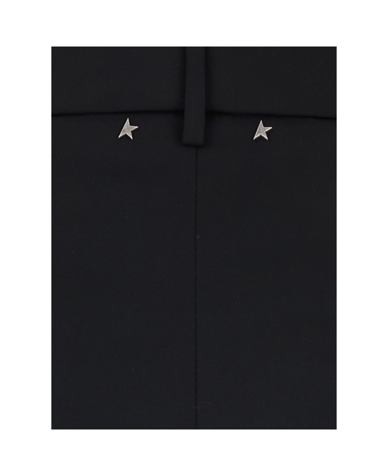 Golden Goose Black Trousers With Button Closure And Star Logo Detail On The Back In Wool And Satin Man - Black