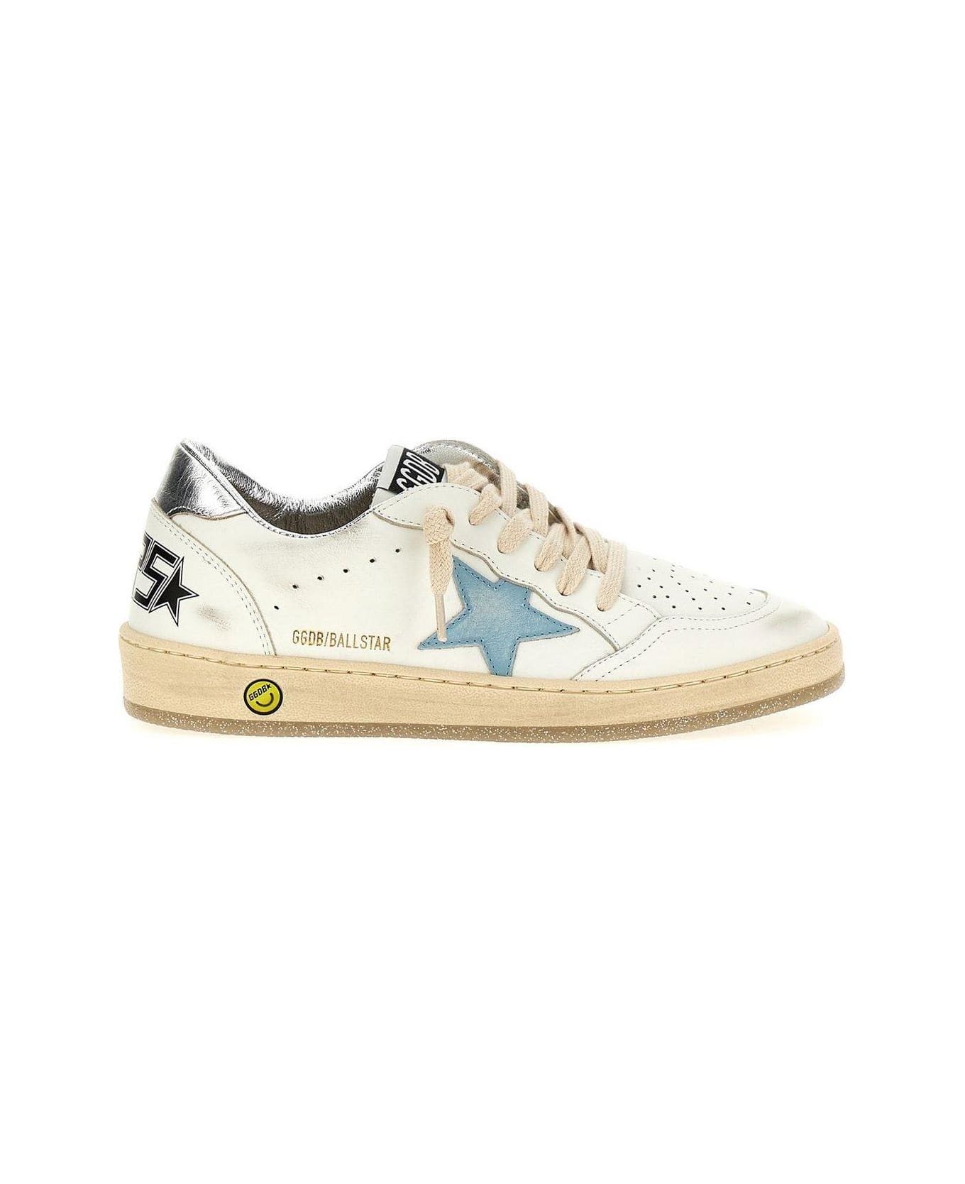Golden Goose Kids Ball Star-patch Lace-up Sneakers - White/pink/light Blue シューズ