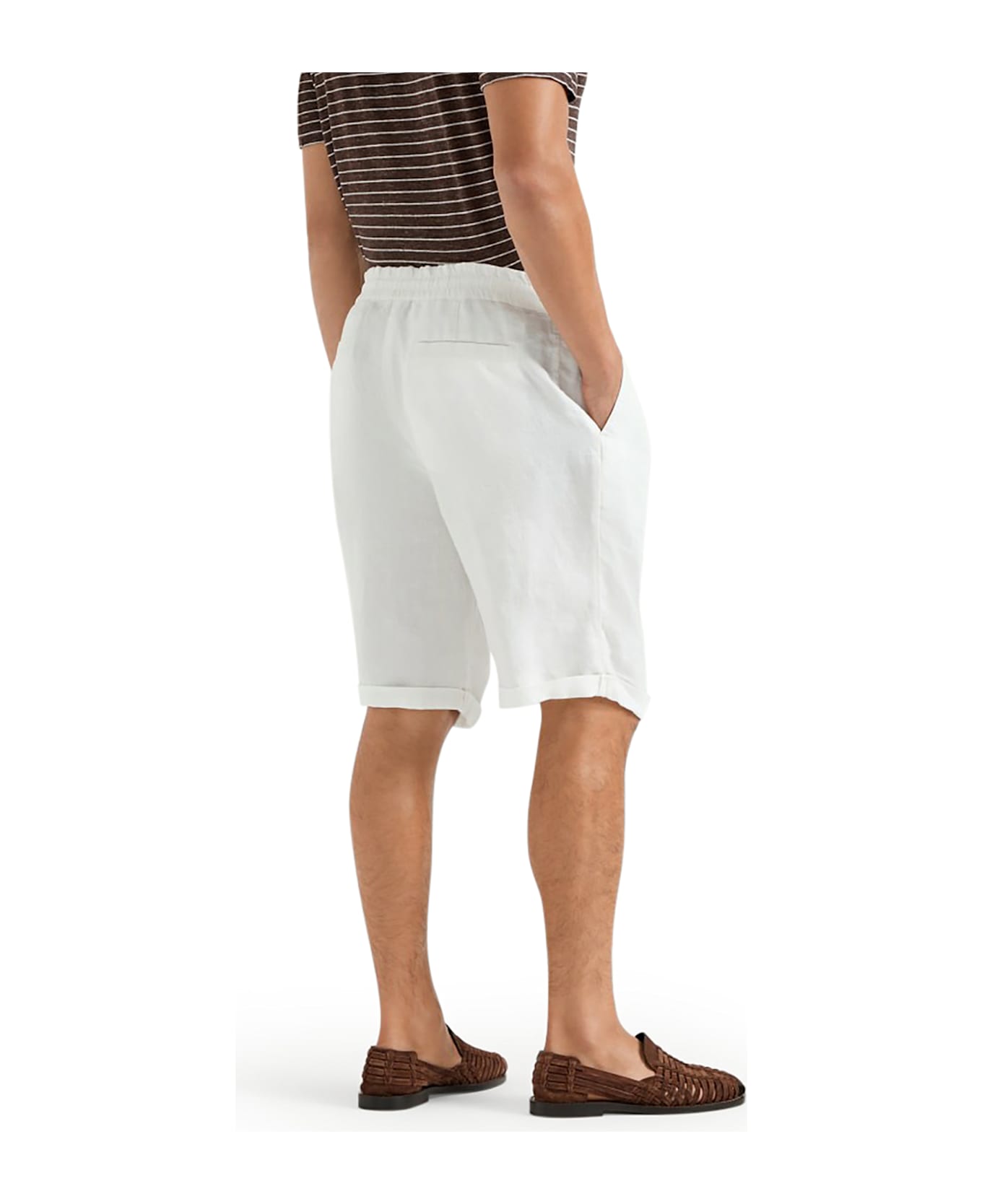 Brunello Cucinelli Garment Dyed Linen Gabardine Bermuda Shorts With Drawstring And Darts - C2200