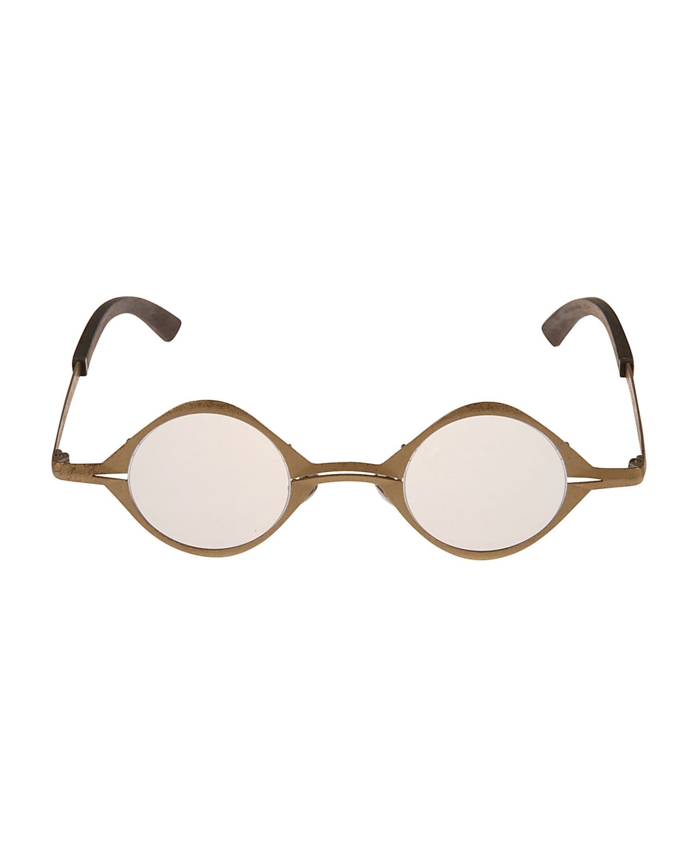 RIGARDS Leather Detail Round Glasses - Gold アイウェア