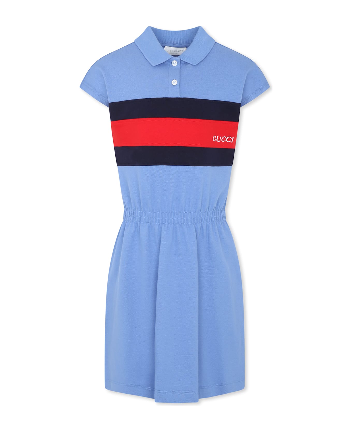 Gucci Light Blue Dress For Girl With Web Detail - Light Blue