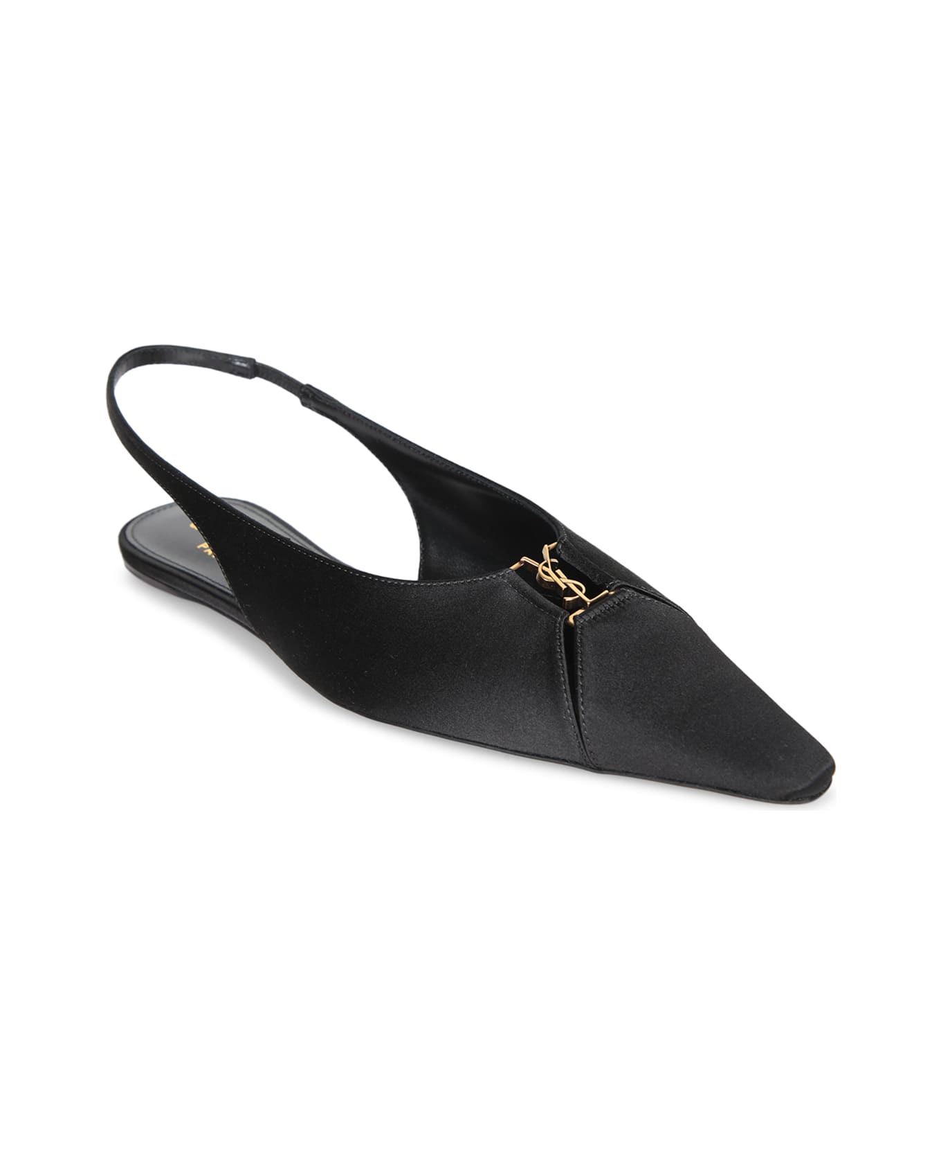 Saint Laurent Sharon Black Satin Slingback Sandal - Black