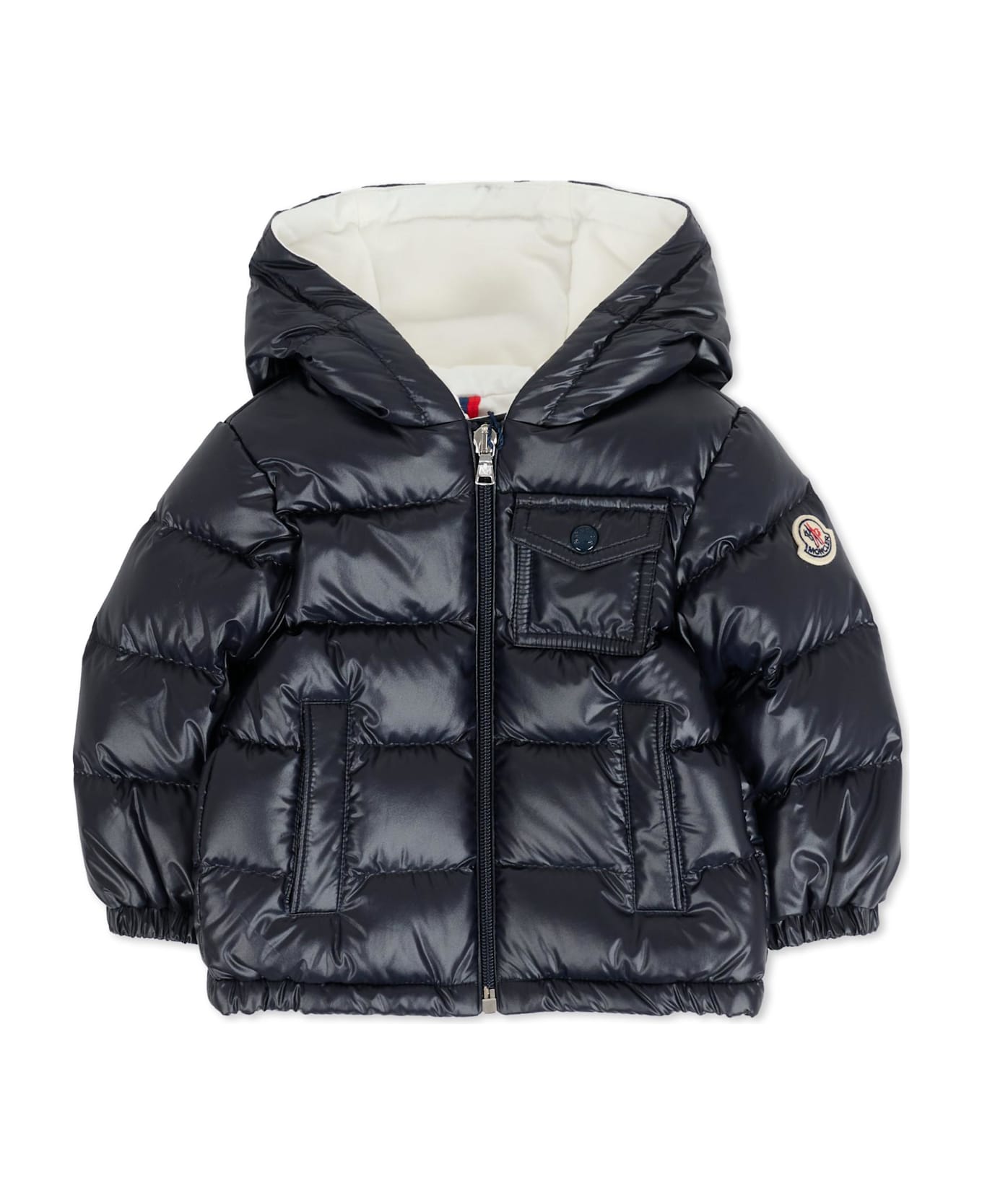 Moncler Blue Mesles Down Jacket For Babykids With Logo - Blue