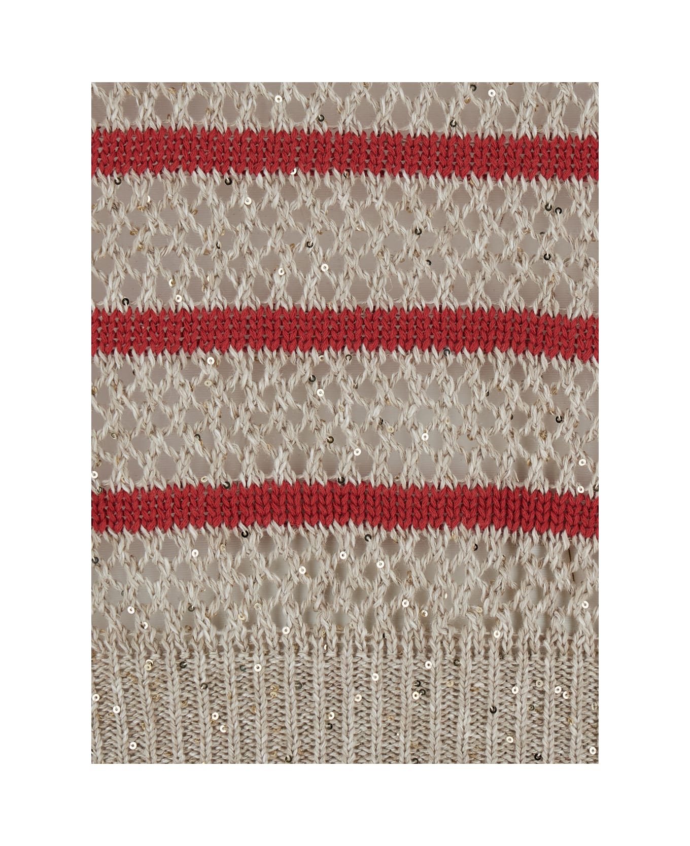'dazzling Striped' Beige Sweater With Stripe Motid And Openwork Design In Linen Woman