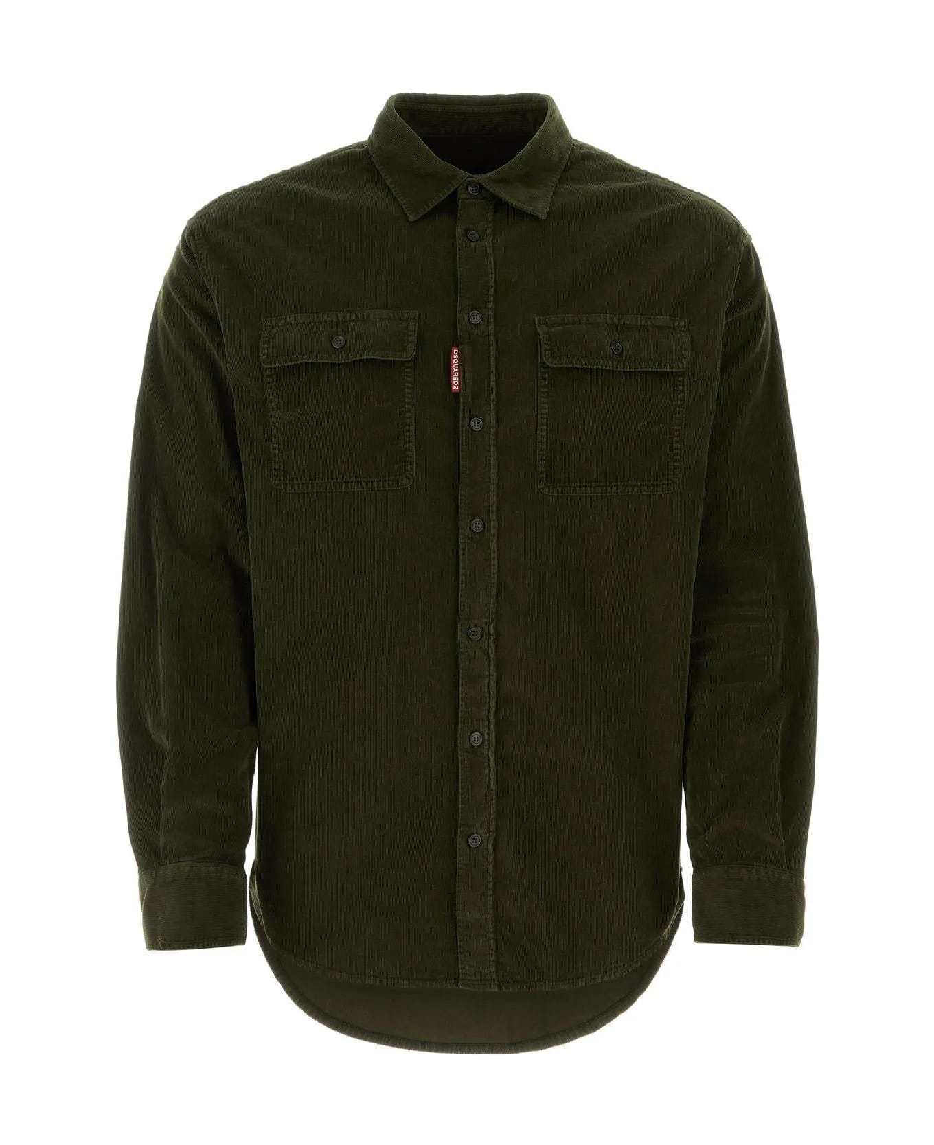 Dsquared2 Bottle Green Stretch Corduroy Shirt