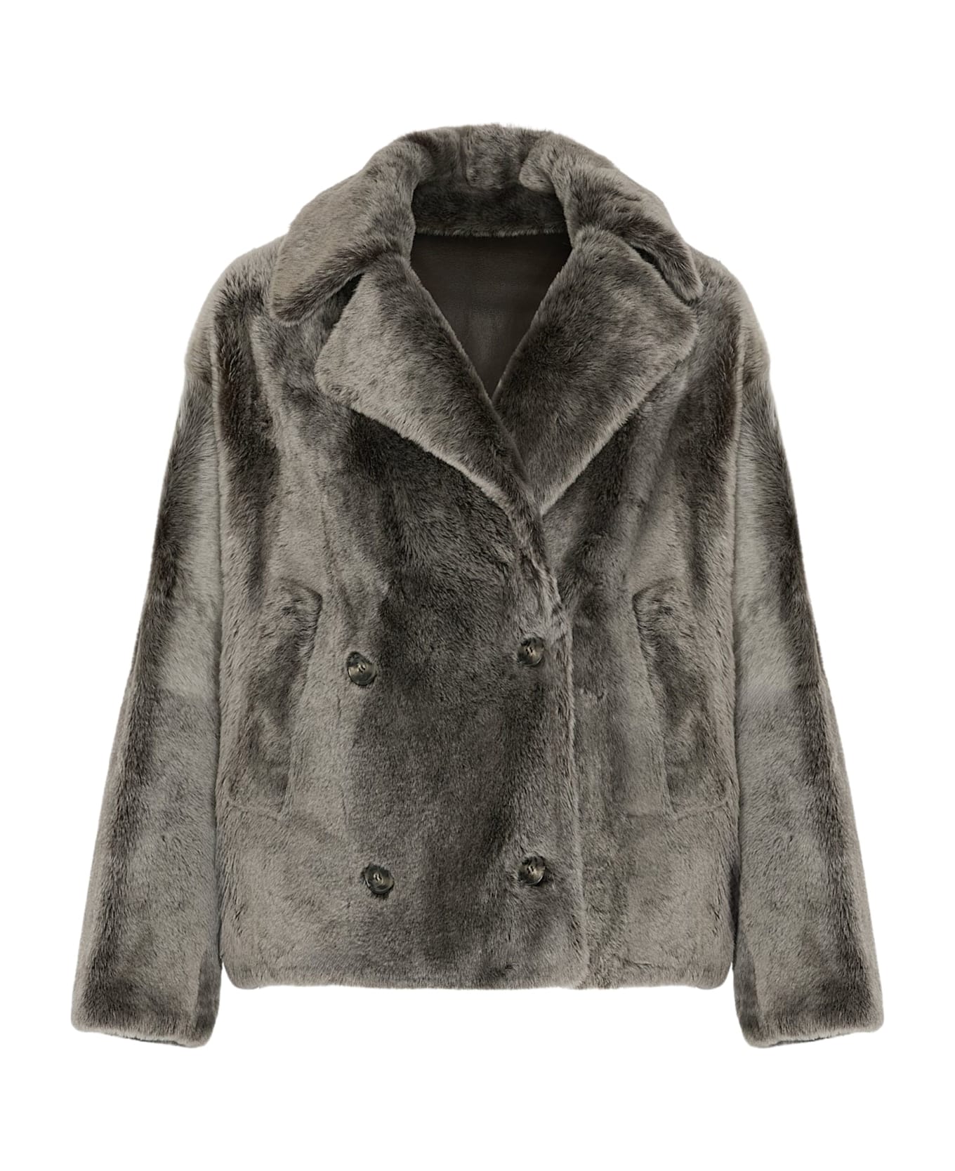 Yves Salomon Shearling Pea Jacket - Grey