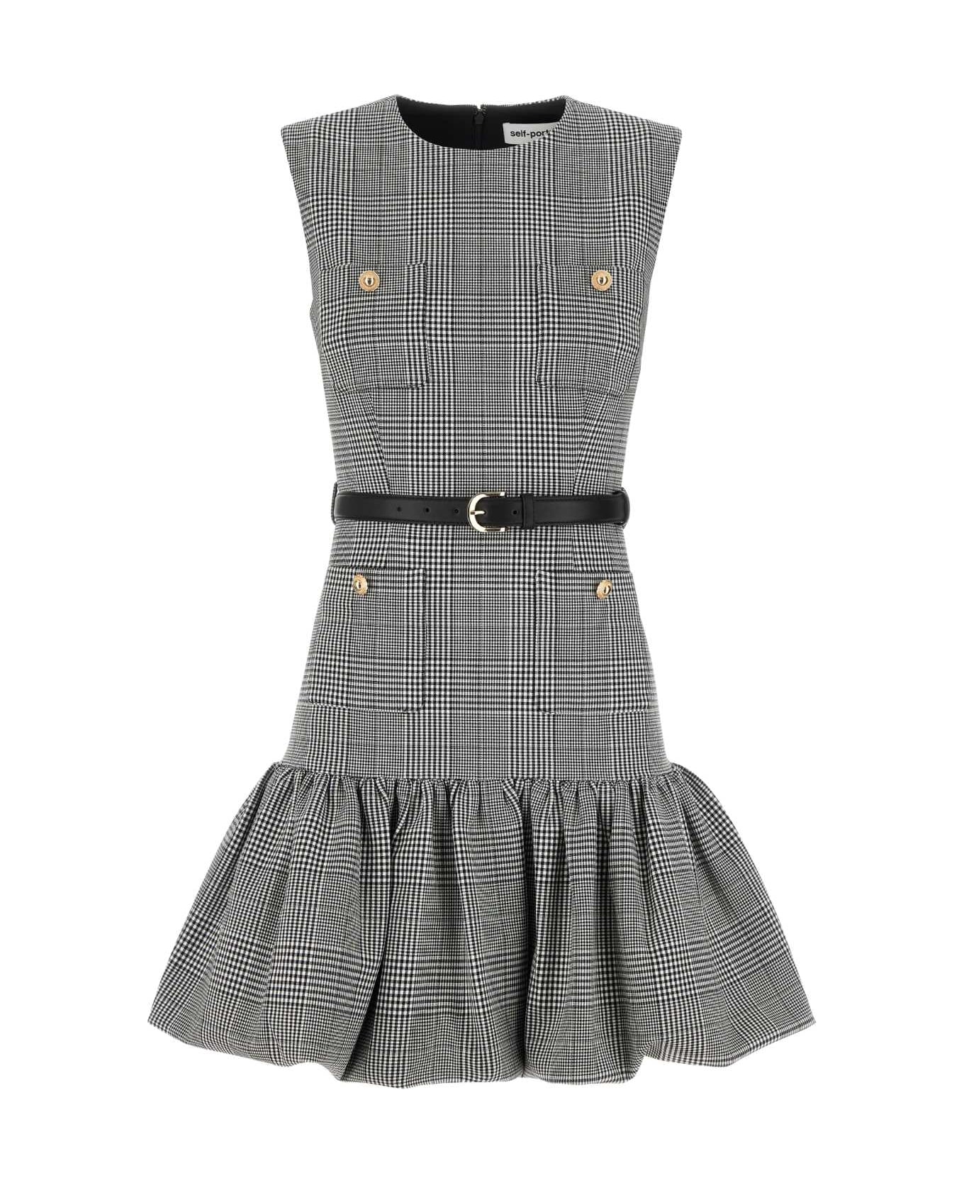 self-portrait Emboidered Stretch Glencheck Mini Dress - BLACKANDWHITE