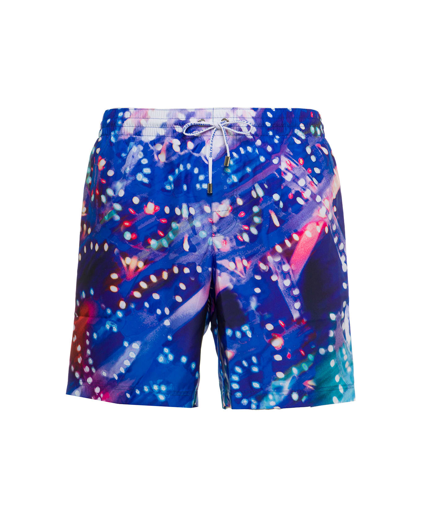 Dolce & Gabbana Man's Nylon Luminarie Printed Swim Shorts - MULTICOLOR