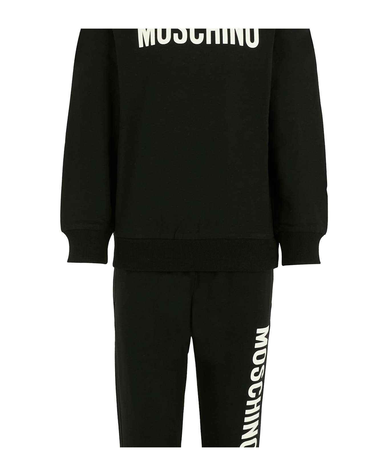 Moschino Black Suit For Kids With Logo - Black