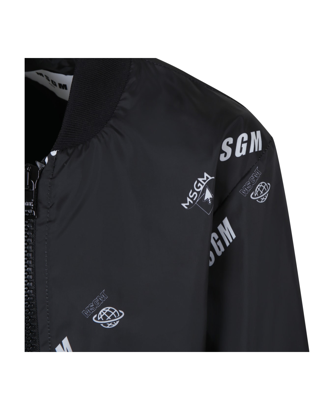 MSGM Black Bomber Jacket For Boy With Logo - Black