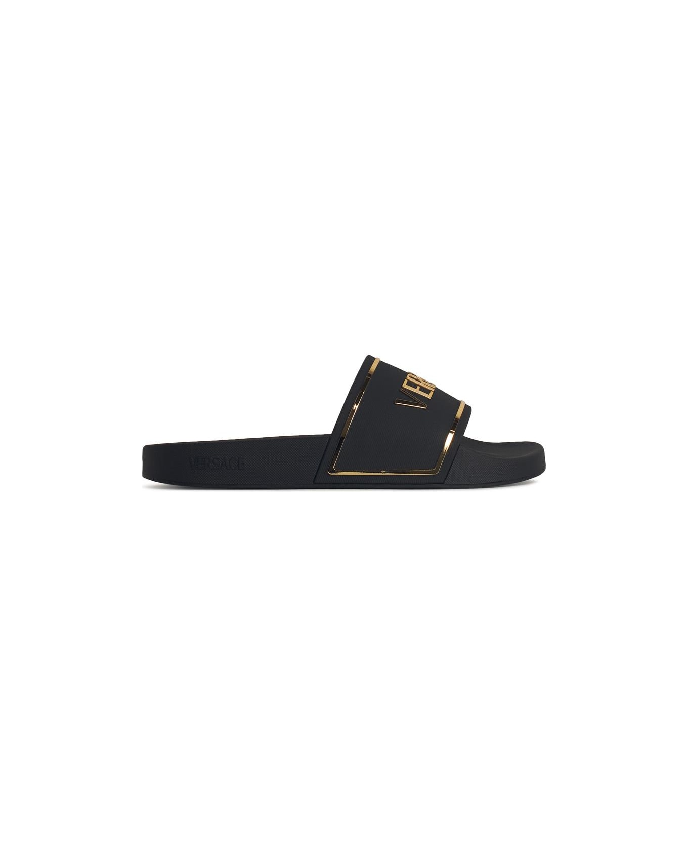 Versace Black Rubber Slippers - BLACK