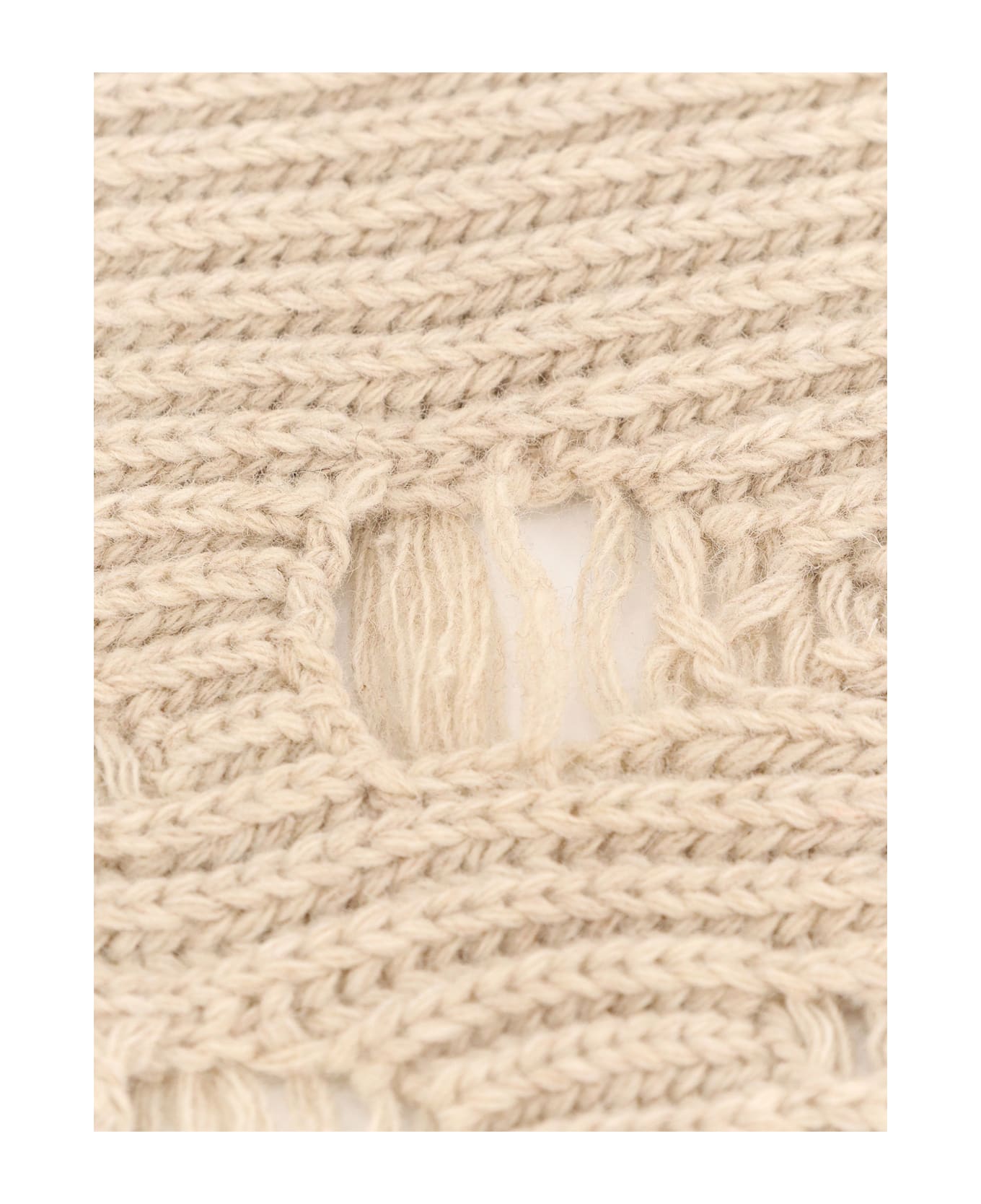 MM6 Maison Margiela Wool Blend Scarf With Distressed Effect - Beige