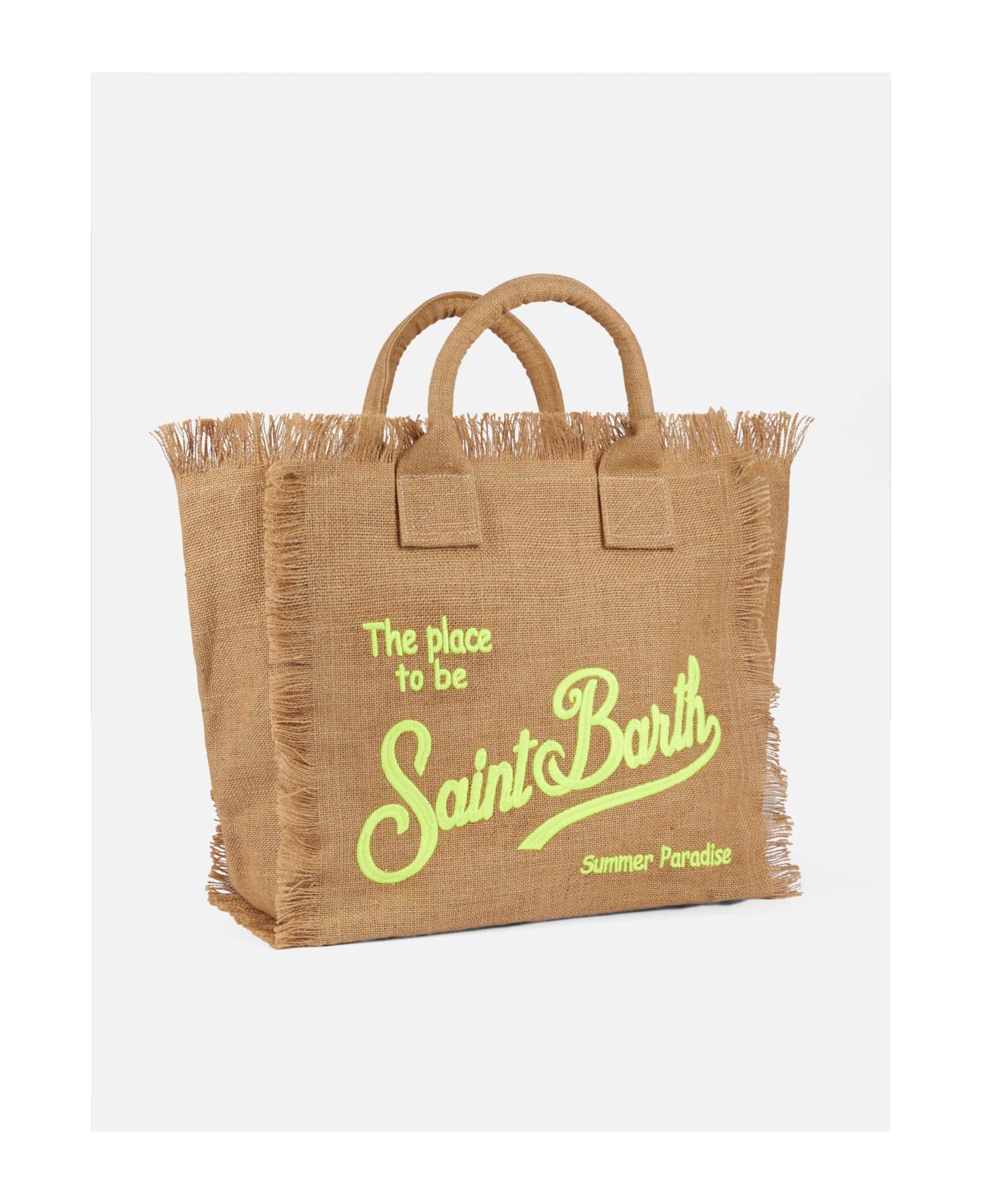 MC2 Saint Barth Vanity Natural Jute Shoulder Bag With Embroidered Logo - WHITE