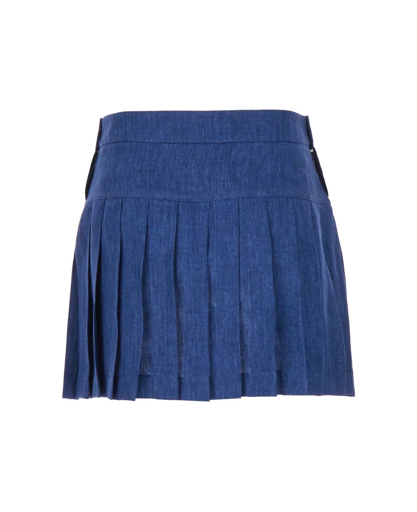 Palm Angels Logo-embroidered Pleated Mini Skirt - Blue