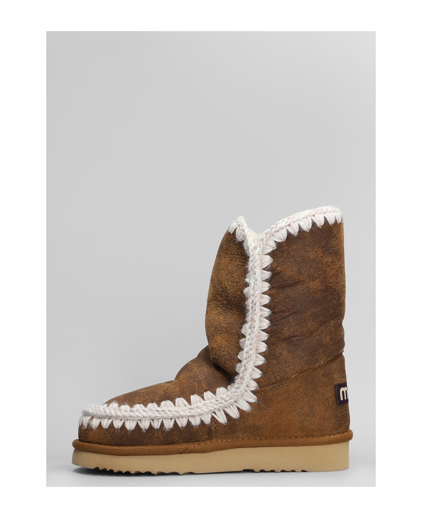 Mou Eskimo 24 Vintage Low Heels Ankle Boots In Brown Leather - Brown