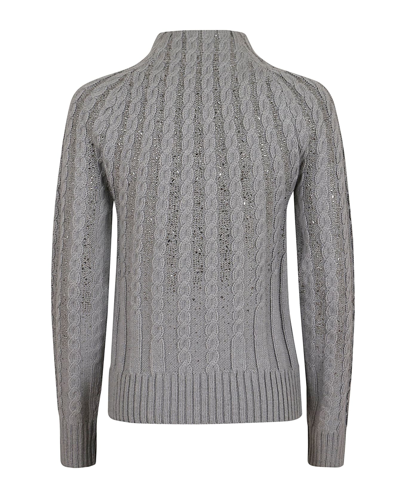 Ermanno Scervino Grey High-neck Sweater With Crystals - Melange G