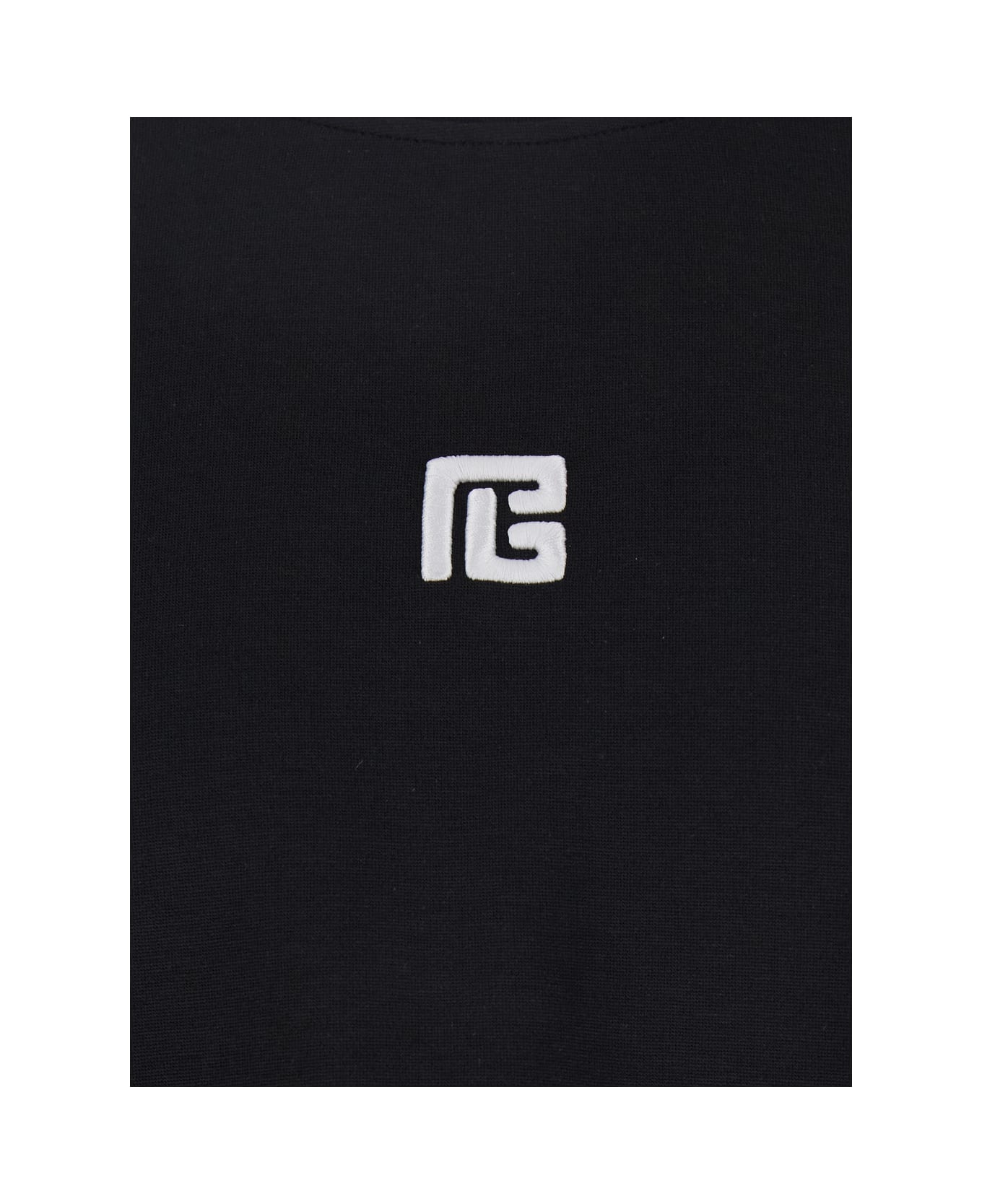 Balmain Black Crewneck T-shirt With Logo Print On The Front In Cotton Man - Eab Noir Blanc