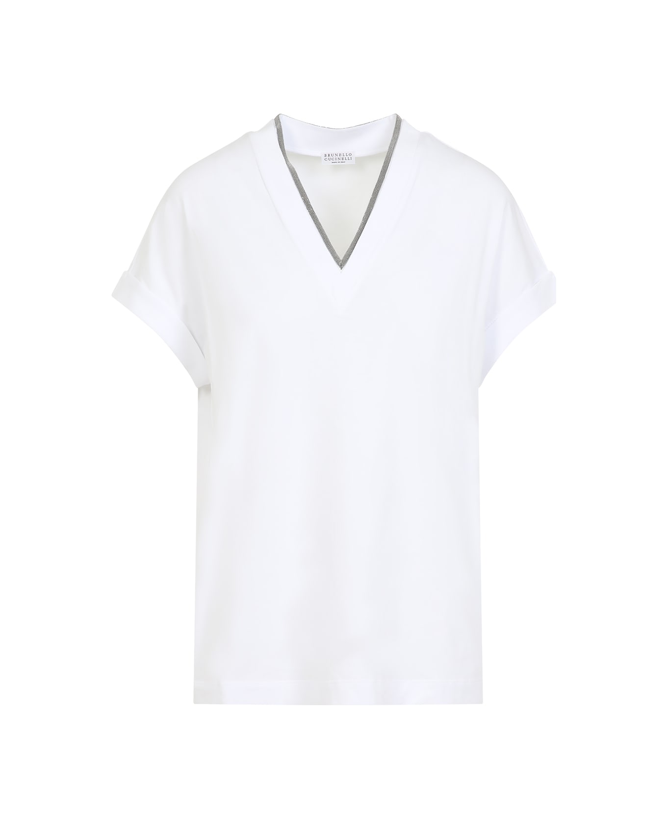 Brunello Cucinelli V-neck Monile T-shirt - Bianco