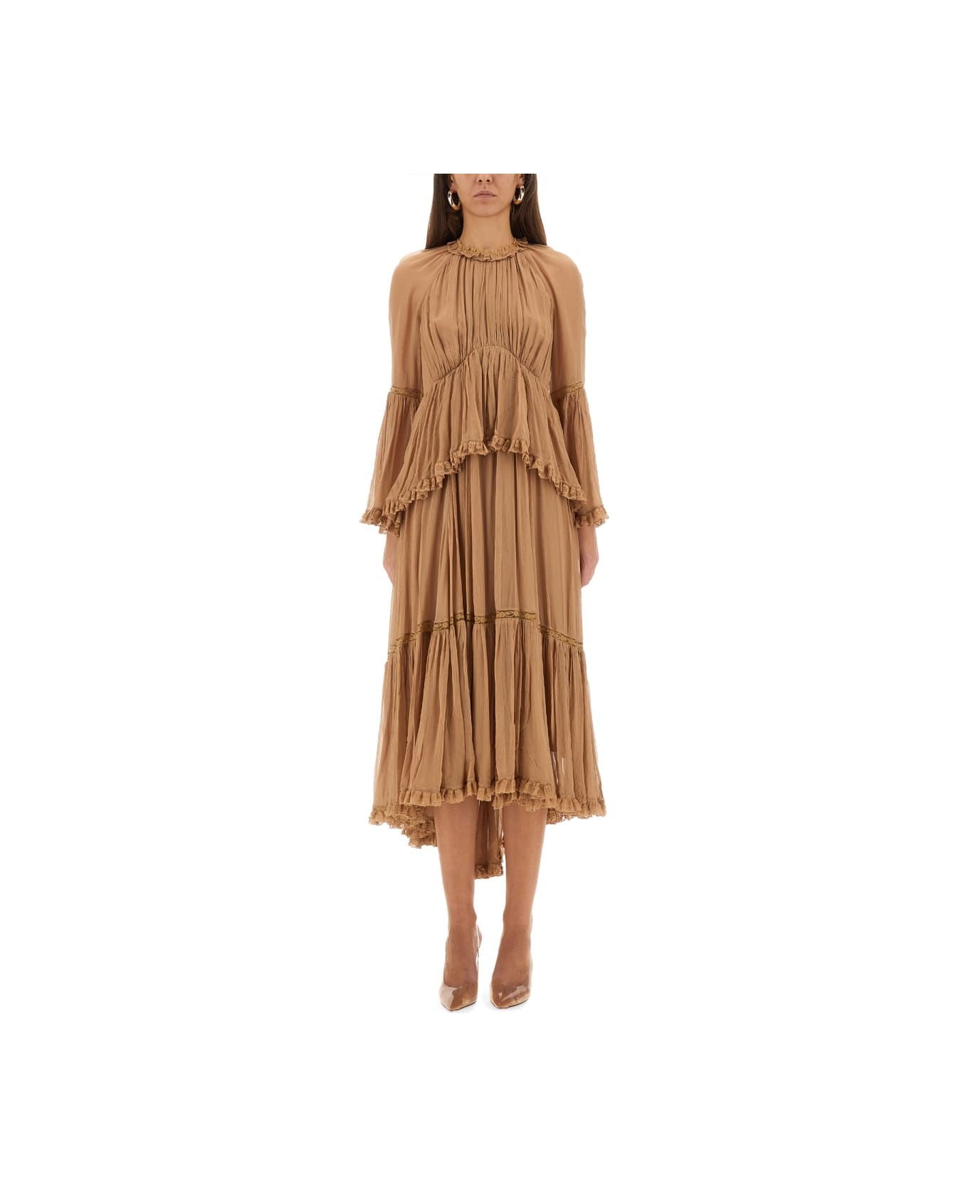 Zimmermann "hypnotic Peplum" Ruffle Dress - BEIGE