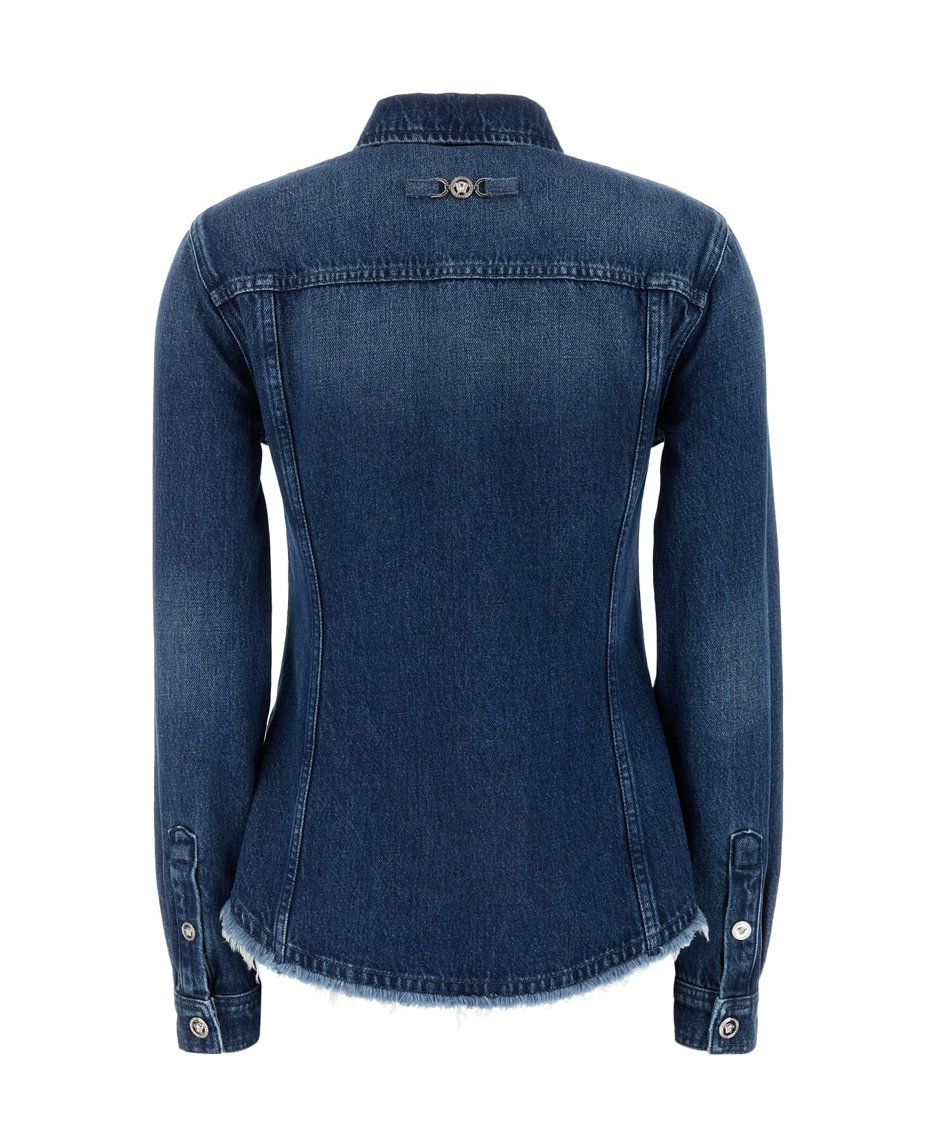 Versace Shirt Denim R Washed Medium Blue With Frayed Edge - MEDIUMBLUE