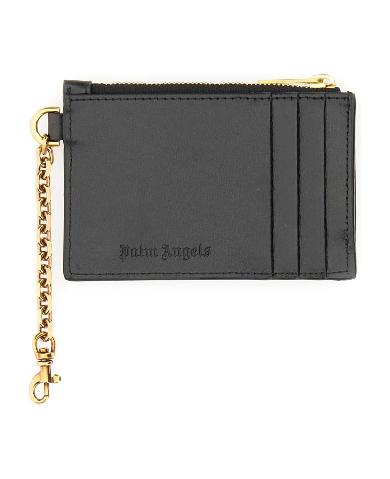 Palm Angels Card Holder With Chain 'palm Beach' - Nero/oro