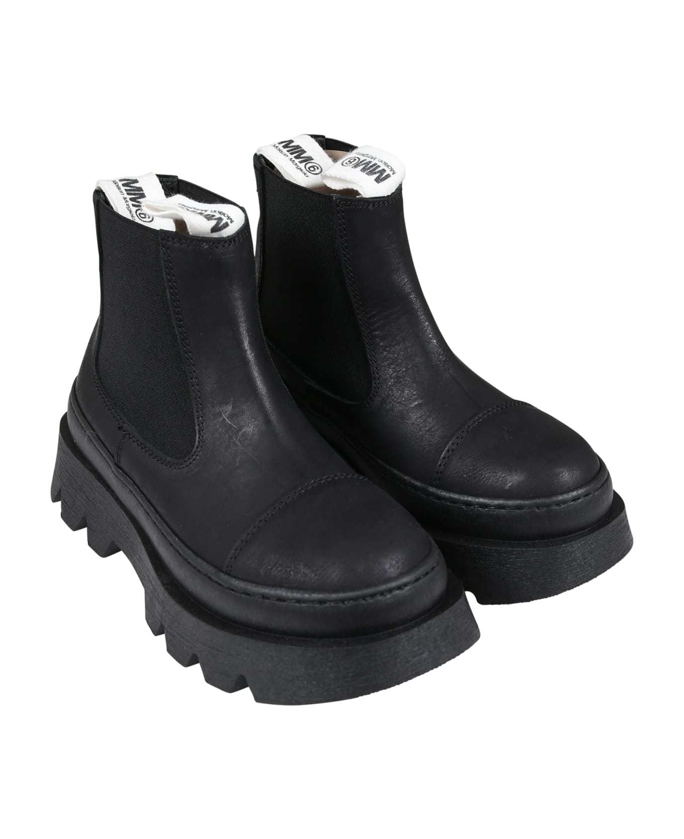 MM6 Maison Margiela Black Ankle Boots For Kids With Logo - Black シューズ
