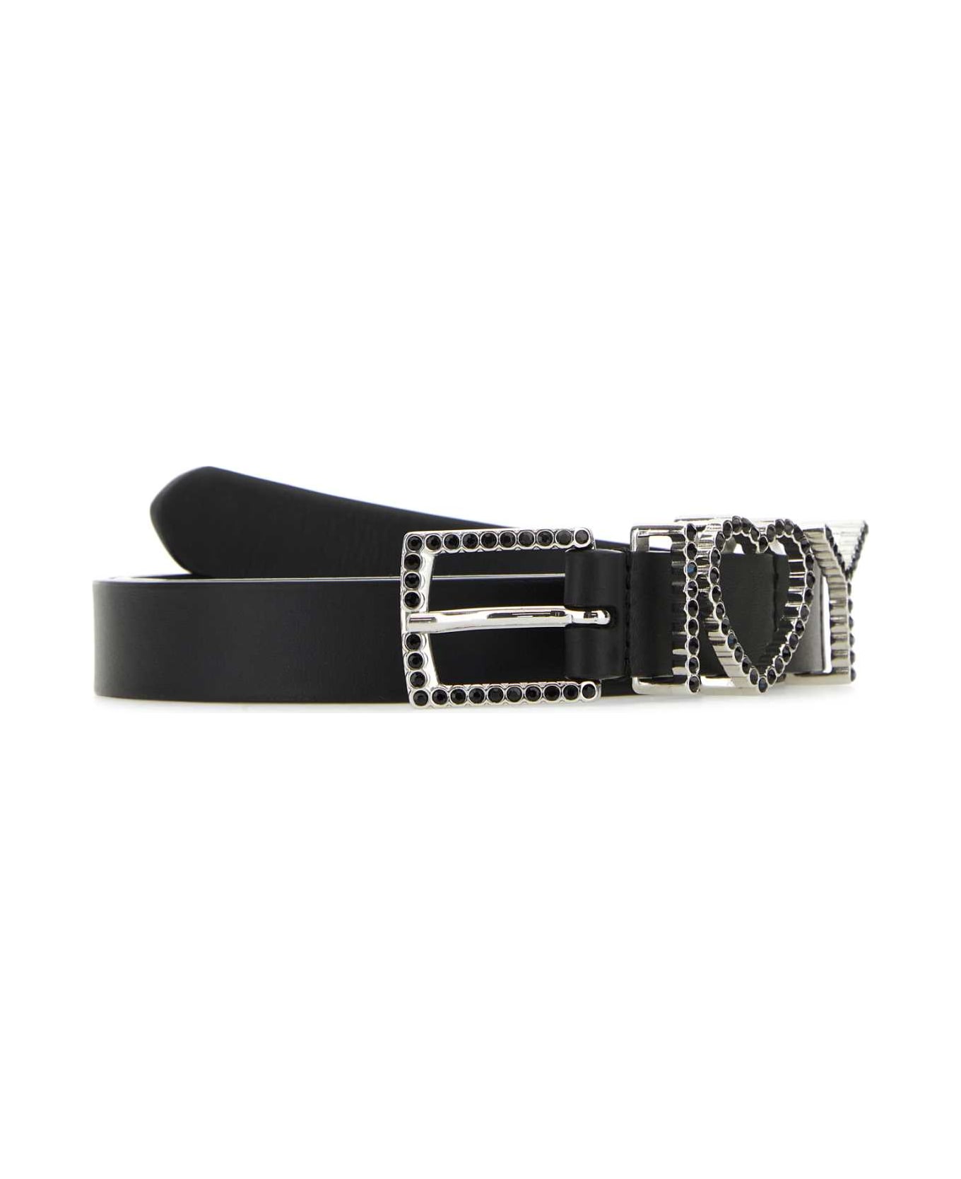 Y/Project Black Leather Belt - BLACK/BLACK RHINESTONES