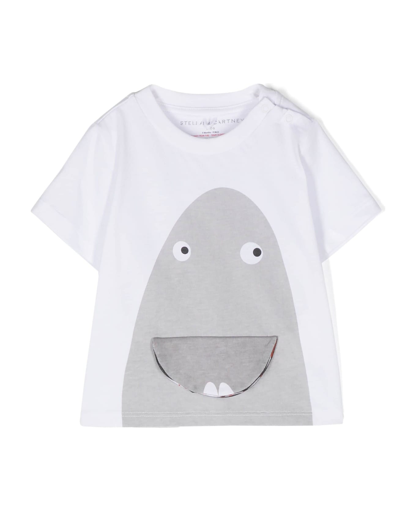 Stella McCartney Kids Shark Face Flap T-shirt In White - White