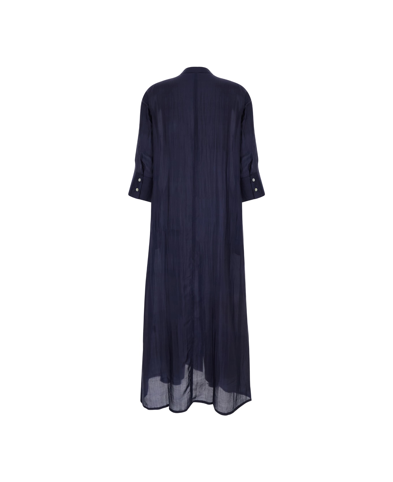 The Rose Ibiza Long Blue Dress With Mother-of-pearl Buttons In Silk Woman - Blu