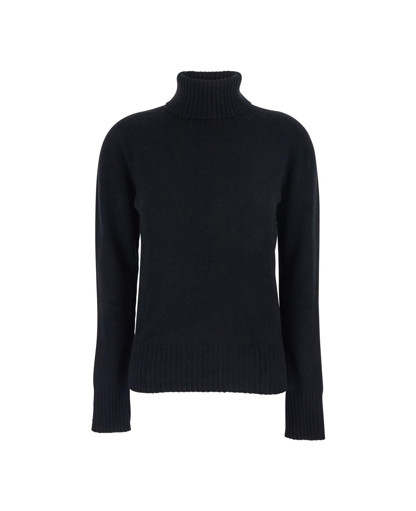 Mauro Grifoni Black Turtleneck Sweater With Ribbed Trims In Wool Woman - Black