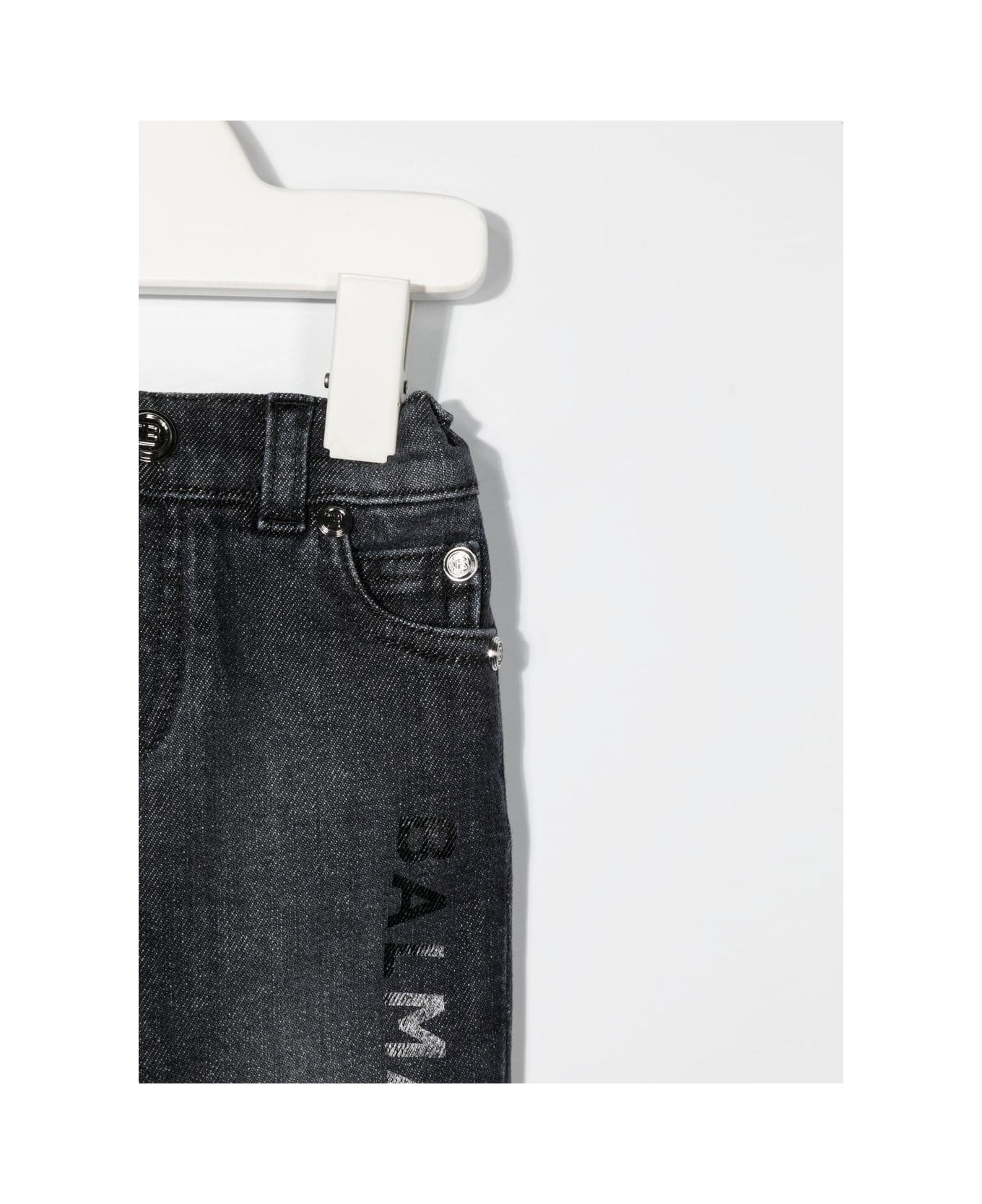 Balmain Baby Jeans In Black Denim With Logo - Nero
