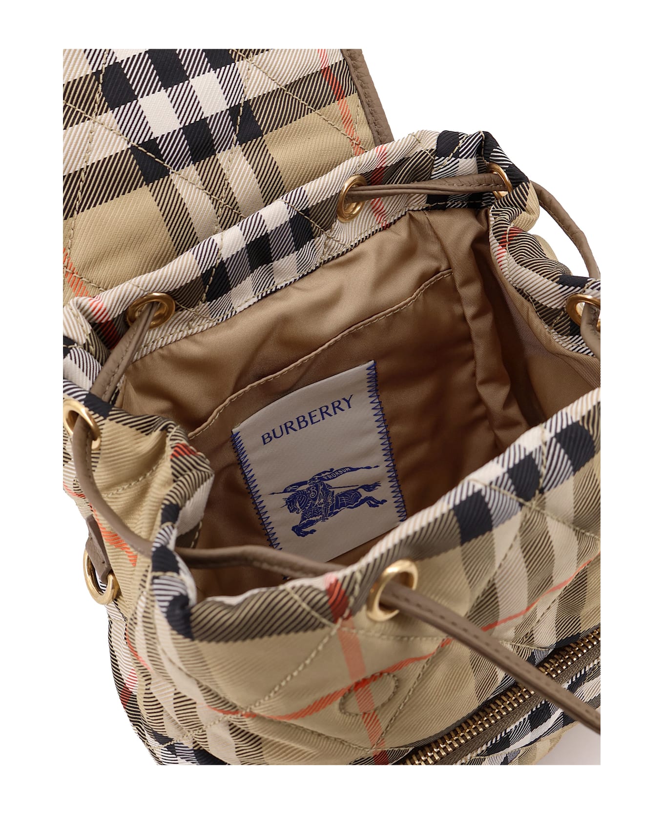 Burberry Horseshoe Check Nylon Backpack - SAND