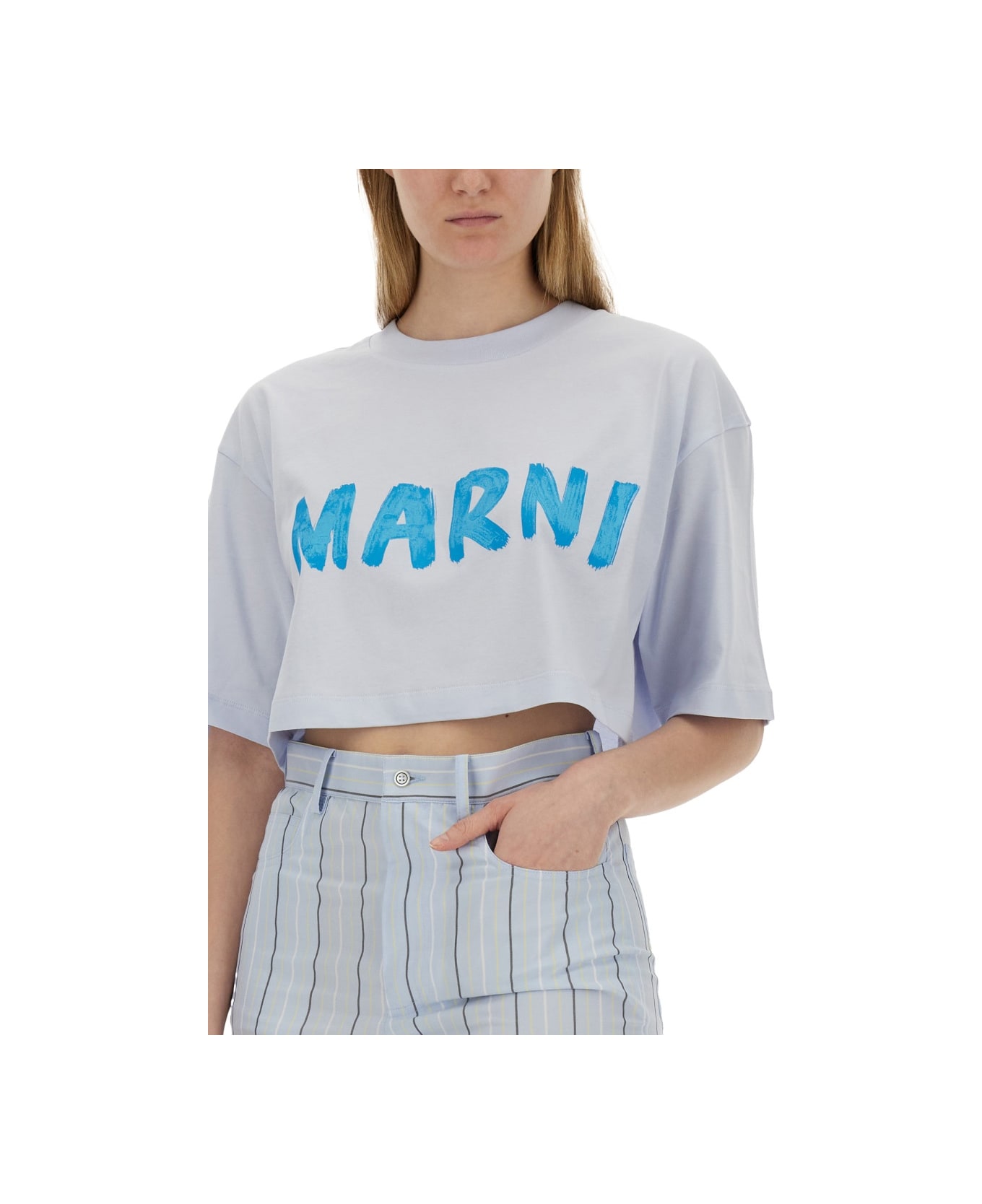 Marni Logo Print T-shirt - BABY BLUE