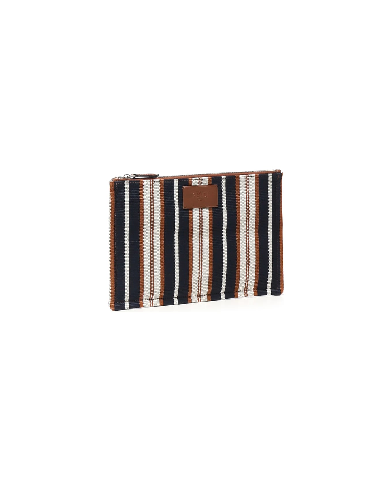 Fendi Signature Striped Medium Flat Clutch - BLUE/WALNUT