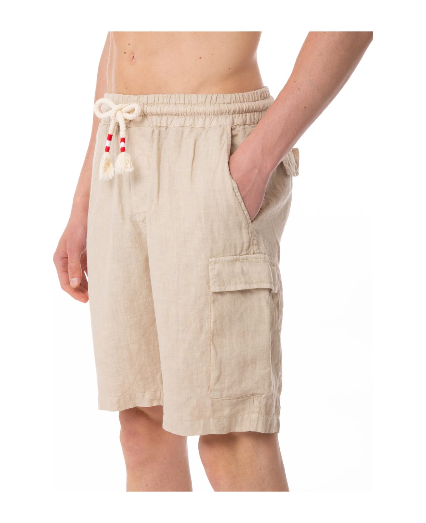 MC2 Saint Barth Man Beige Linen Bermuda Shorts - BROWN