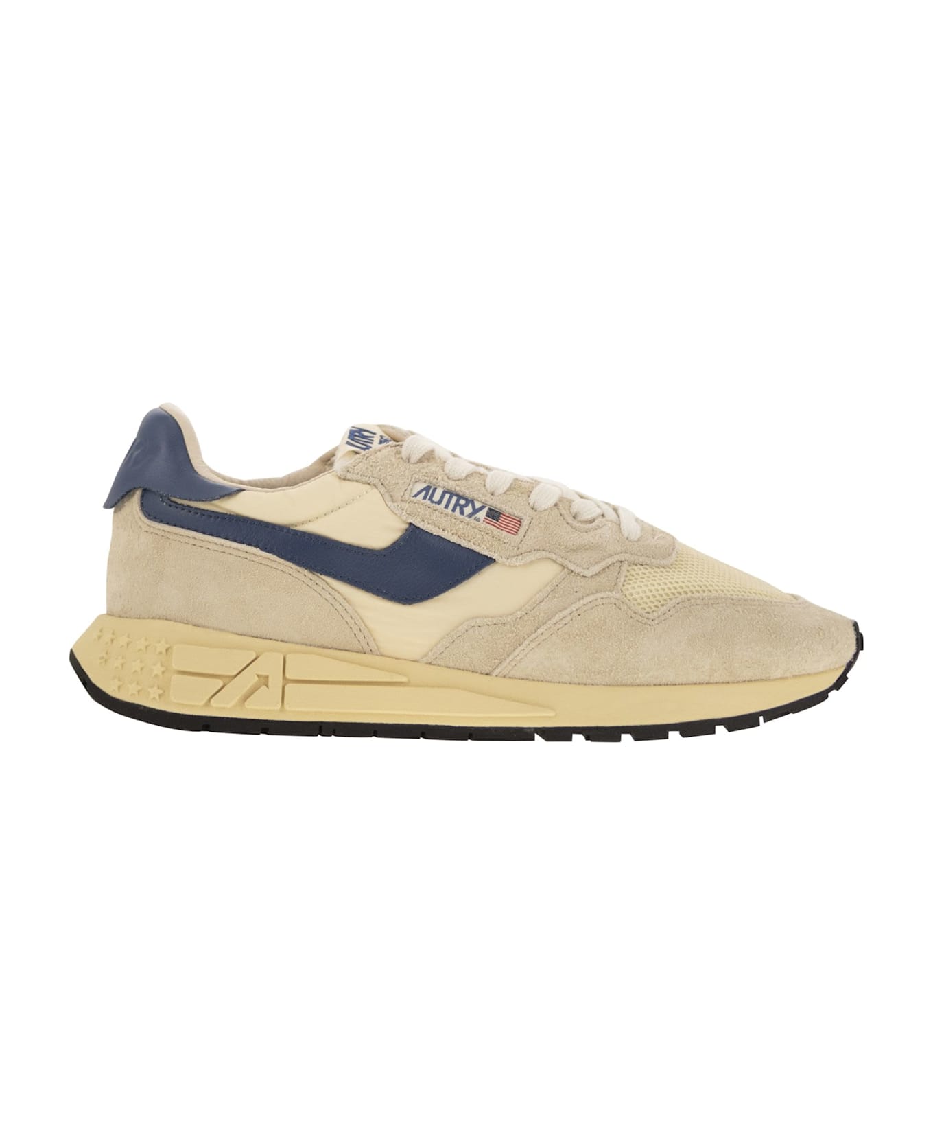 Autry Reelwind - Suede And Technical Textile Trainer - Beige/blue