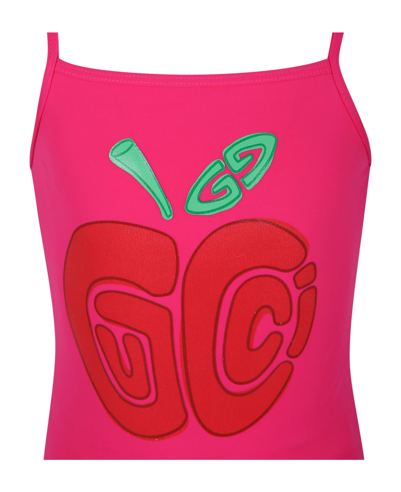 Gucci Fuchsia One-piece Swimsuit For Girl With oversized Gucci Apple Print - Fuchsia