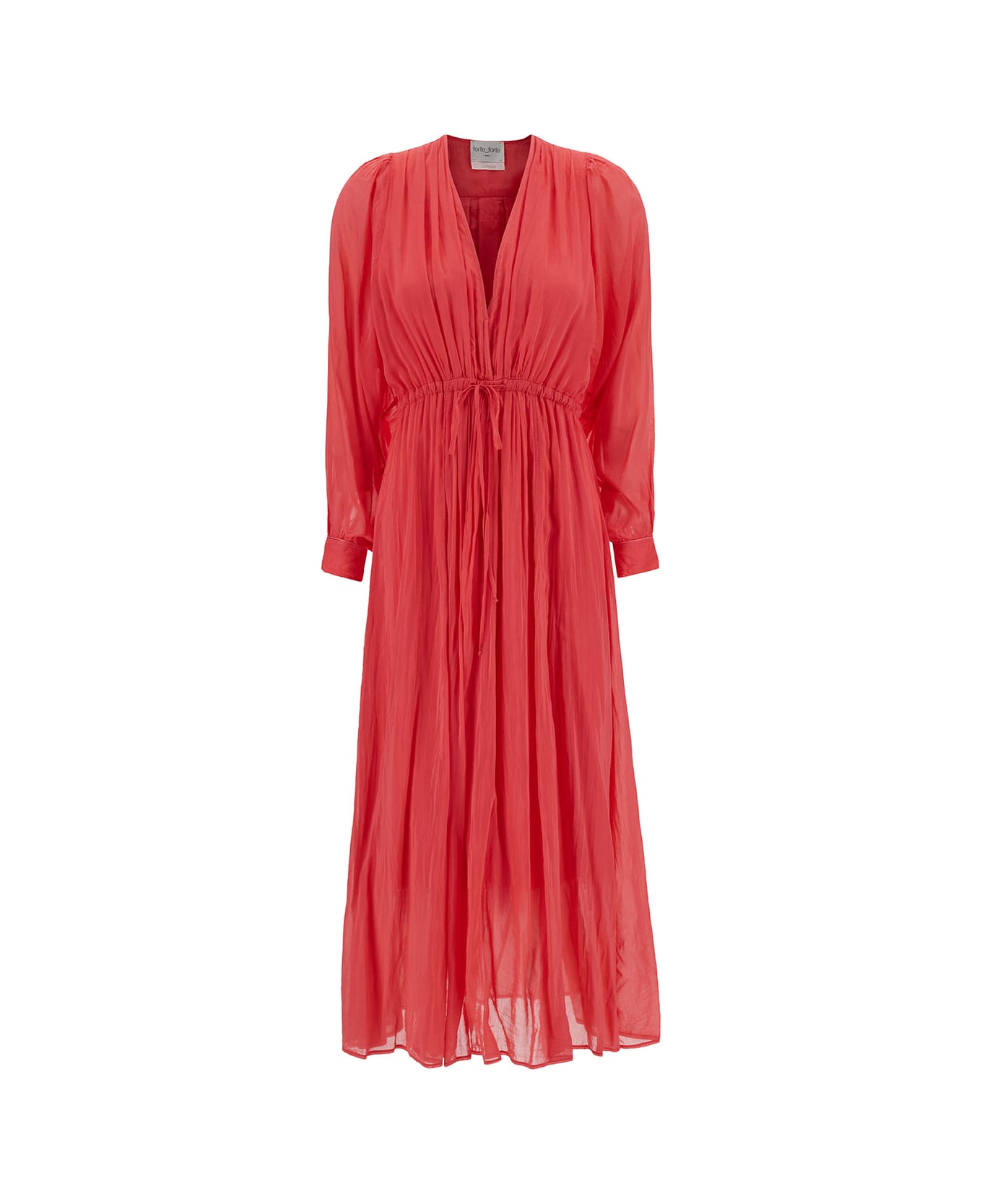 Forte_Forte Long Dark Orange Pleated Dress With Drawstring In Cotton And Silk Woman - Orange