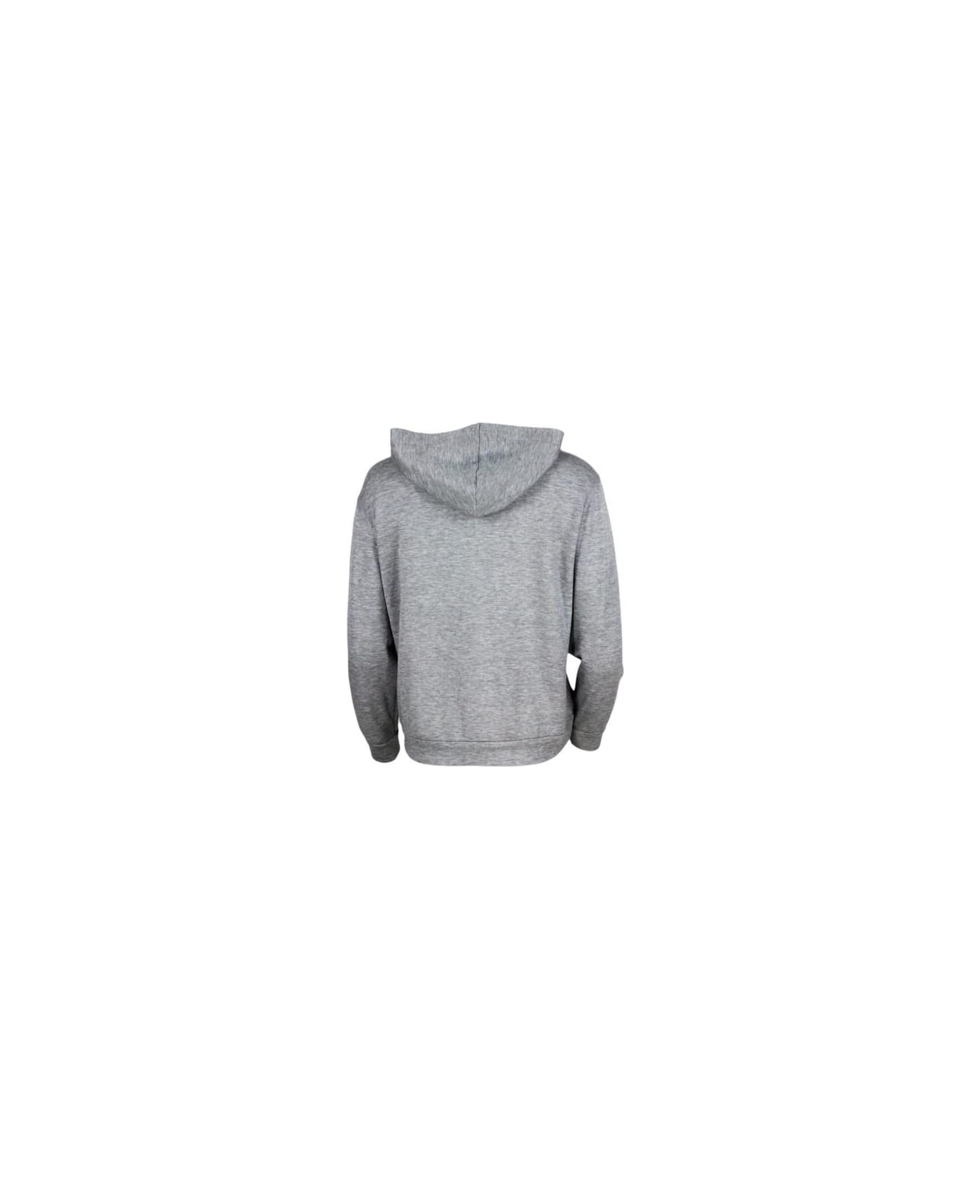 Brunello Cucinelli Cotton And Silk Sweatshirt With Hood And Monili On The Zip - Grey
